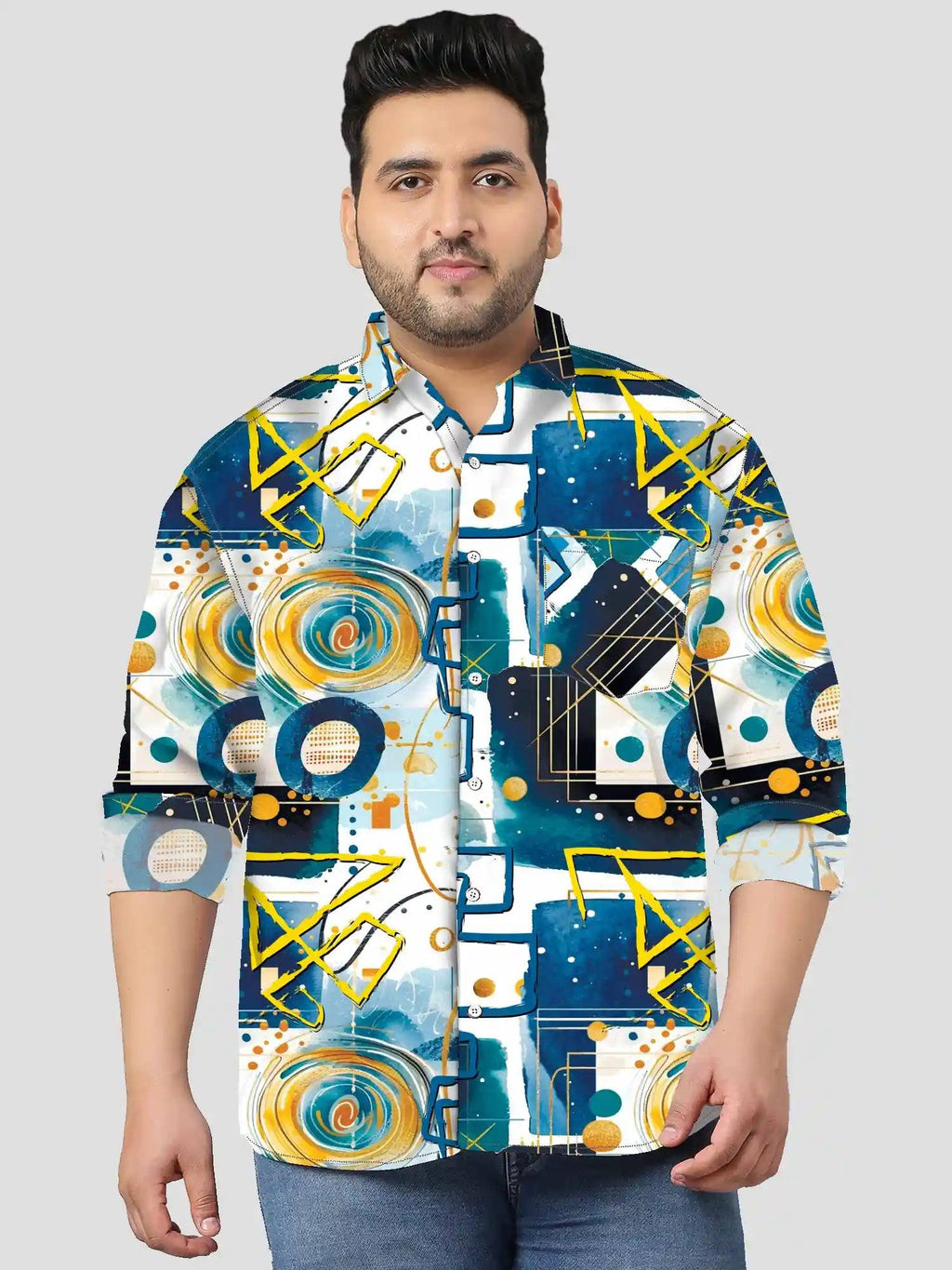 Premium Micro Multicolour Regular Length Straight Hem Digital Print Shirt