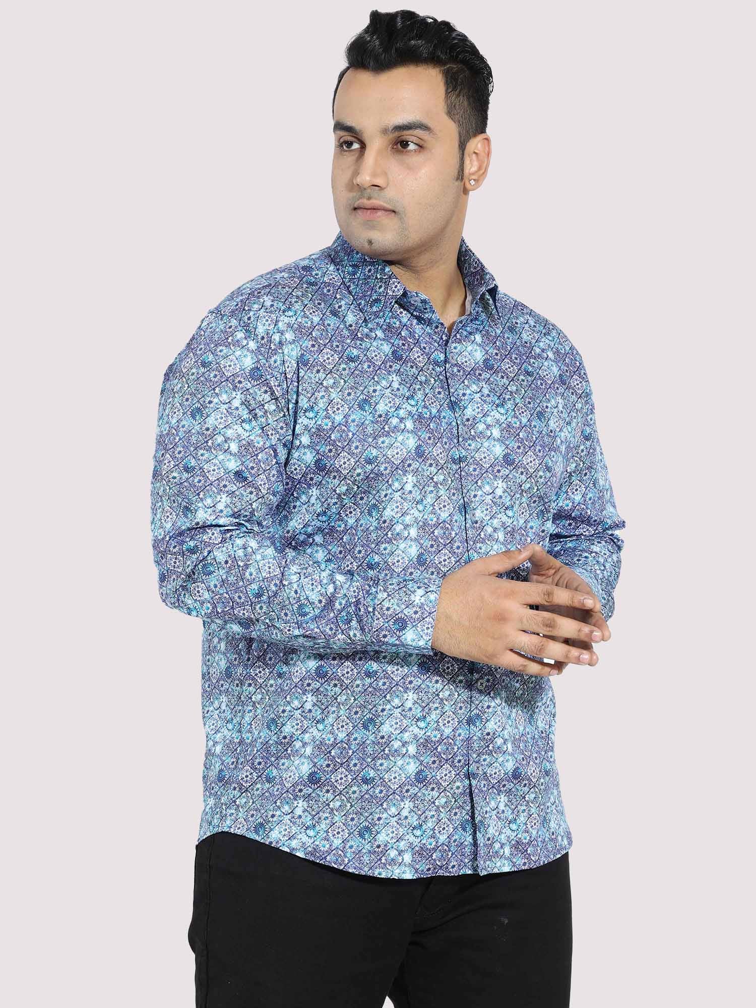 Propel Blue Cotton Satin Designer Shirt Men's Plus Size