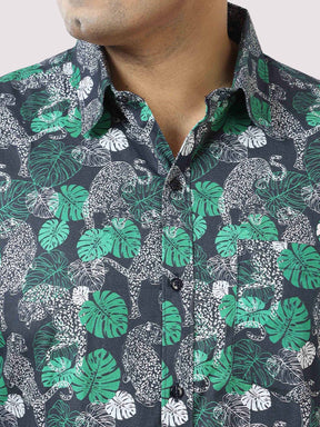 Green Jungle Printed Cotton Full Shirt Men's Plus Size