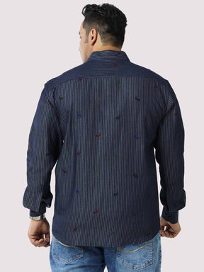 Blue Denim Stripe Printed  Full  Sleeve Shirt Men's Plus Size