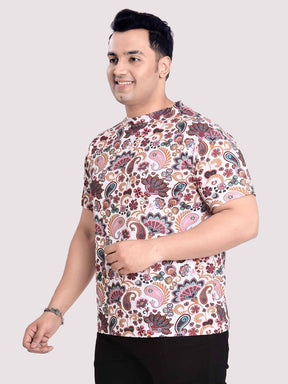 Paisely  Digital Printed Round Neck T-Shirt Men's Plus Size