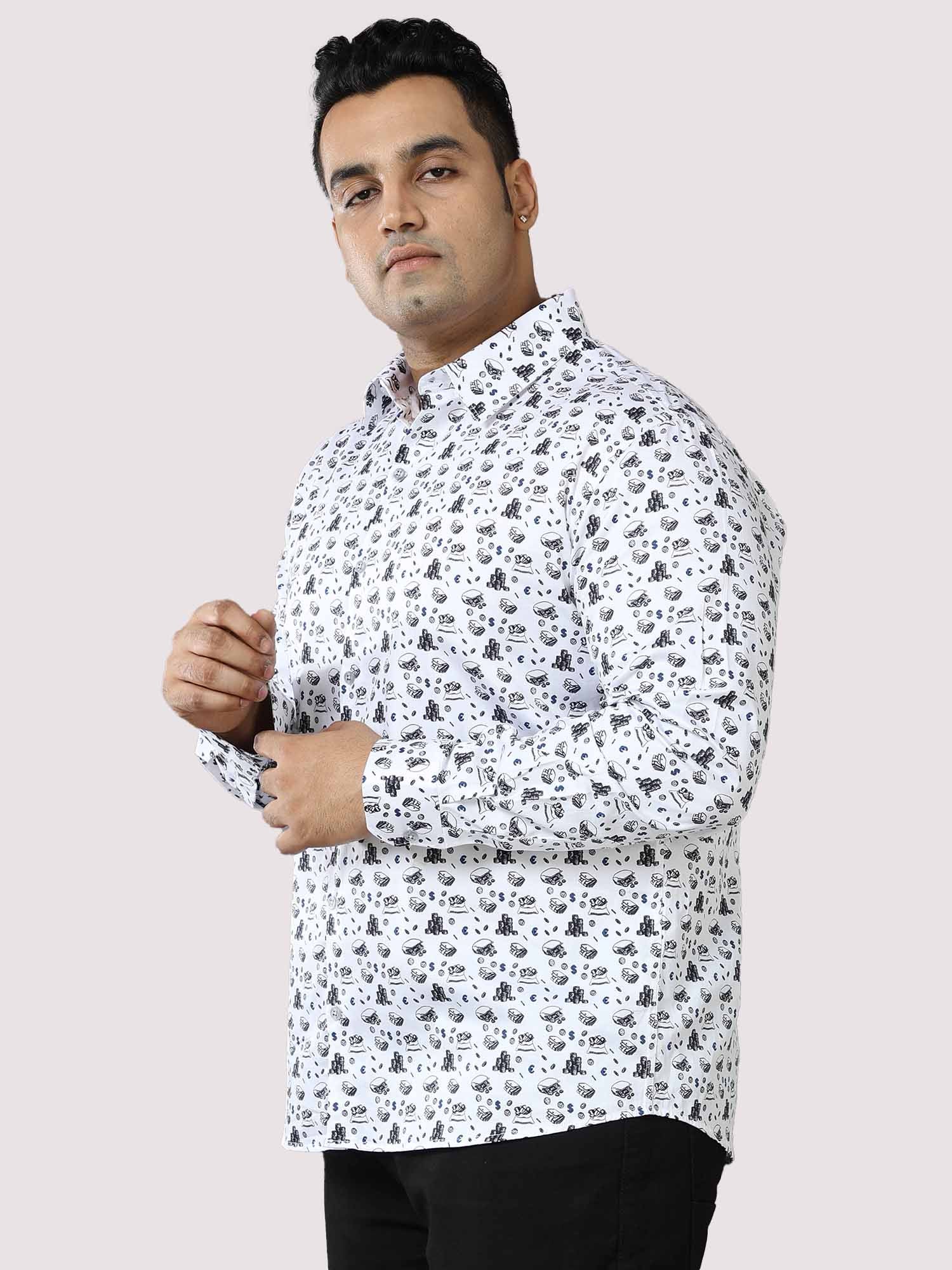 Currency Printed Cotton Full Shirt Men's Plus Size