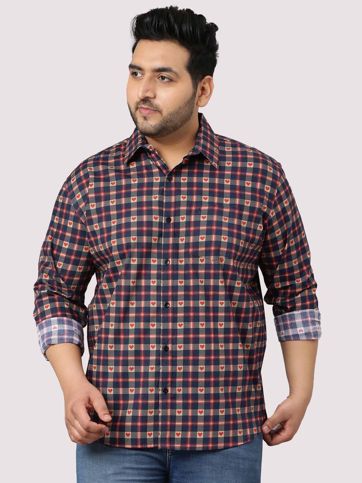 Maroon With Heart Checks Men's Plus Size