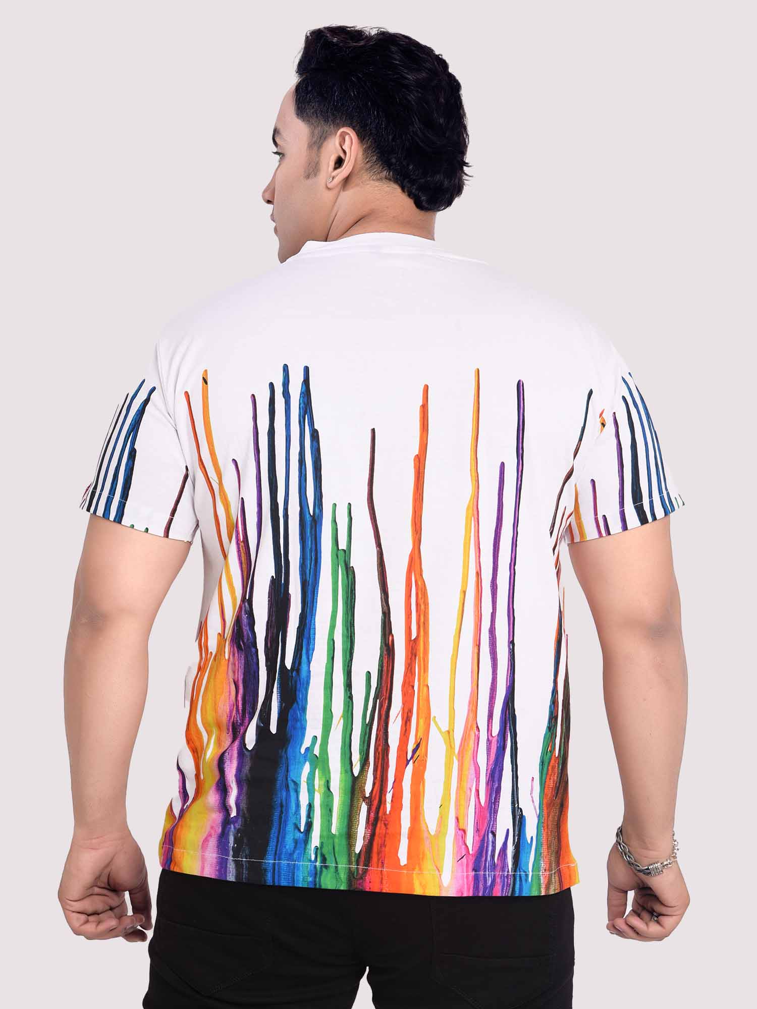 Dancing Fountain White Digital Printed Round Neck T-Shirt Men's Plus Size
