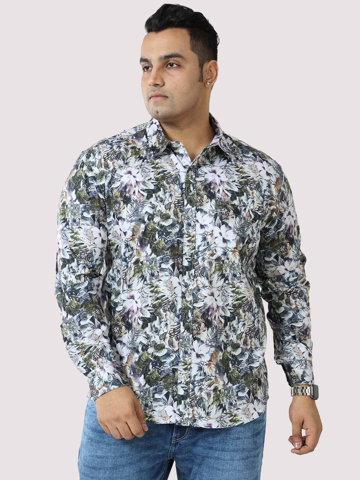 Pastel Floral Digital Printed Full Sleeve Men's Plus Size