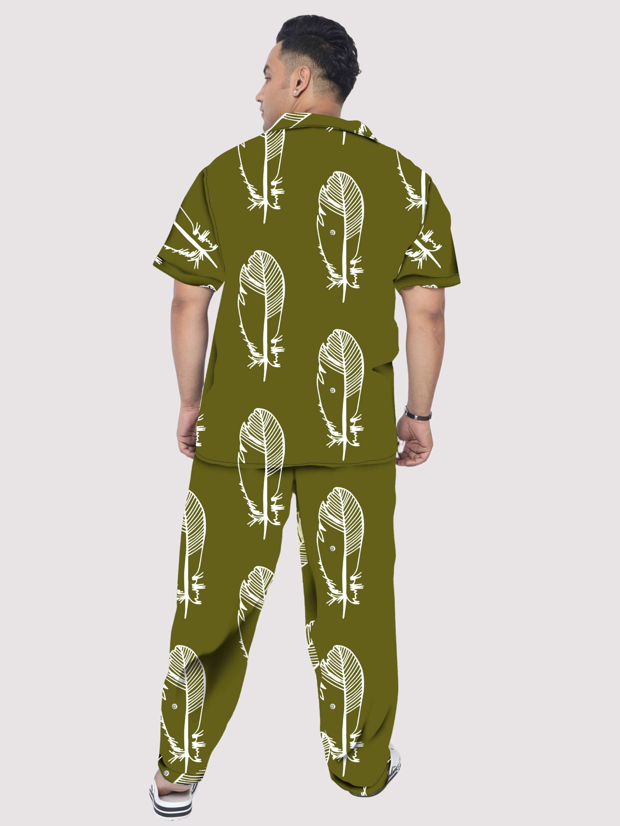 Abstract Olive Feather Plus Size Men's Co-ord Set