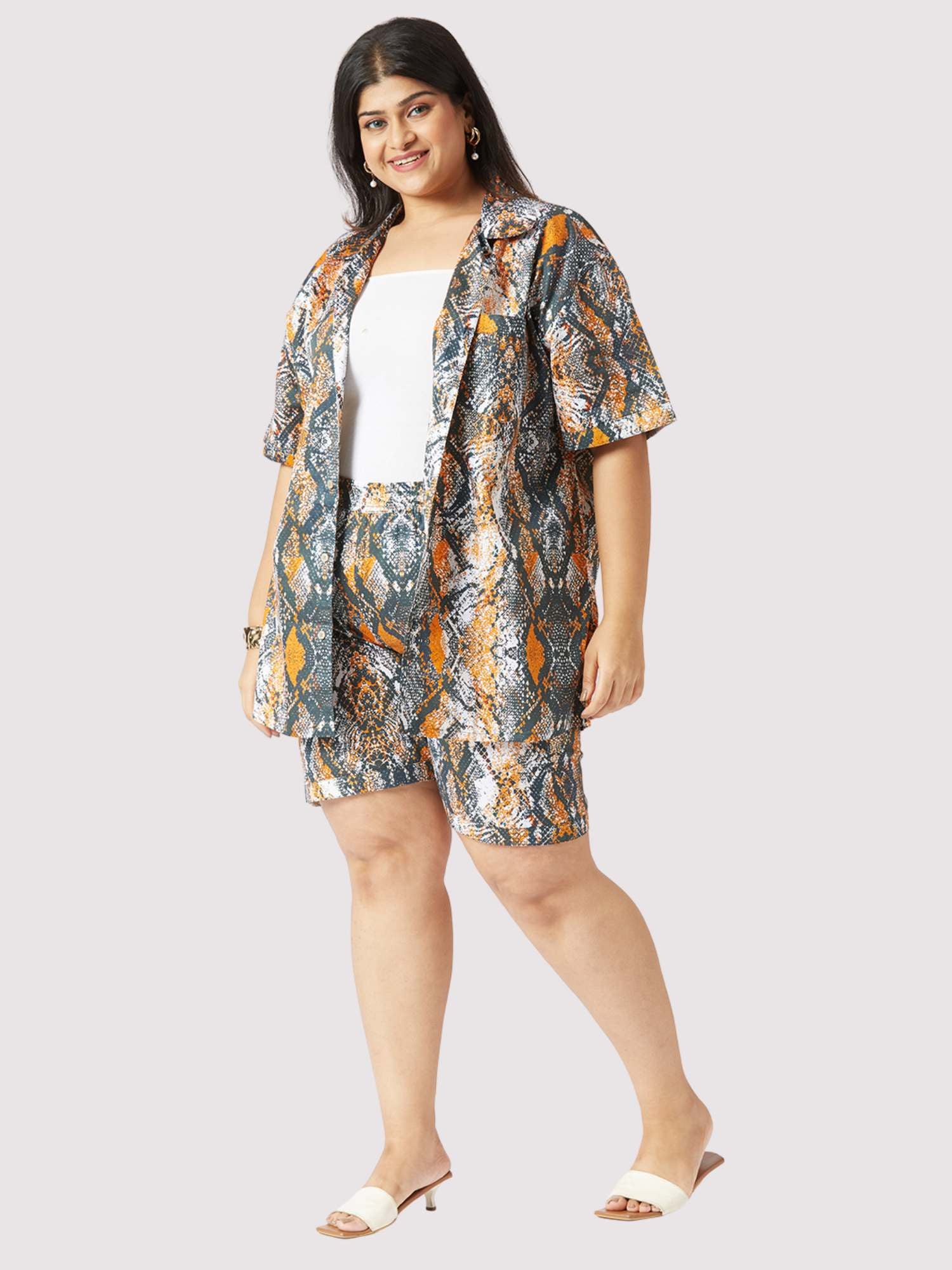 Brown Paisley Half Co-ords Set Women's Plus Size