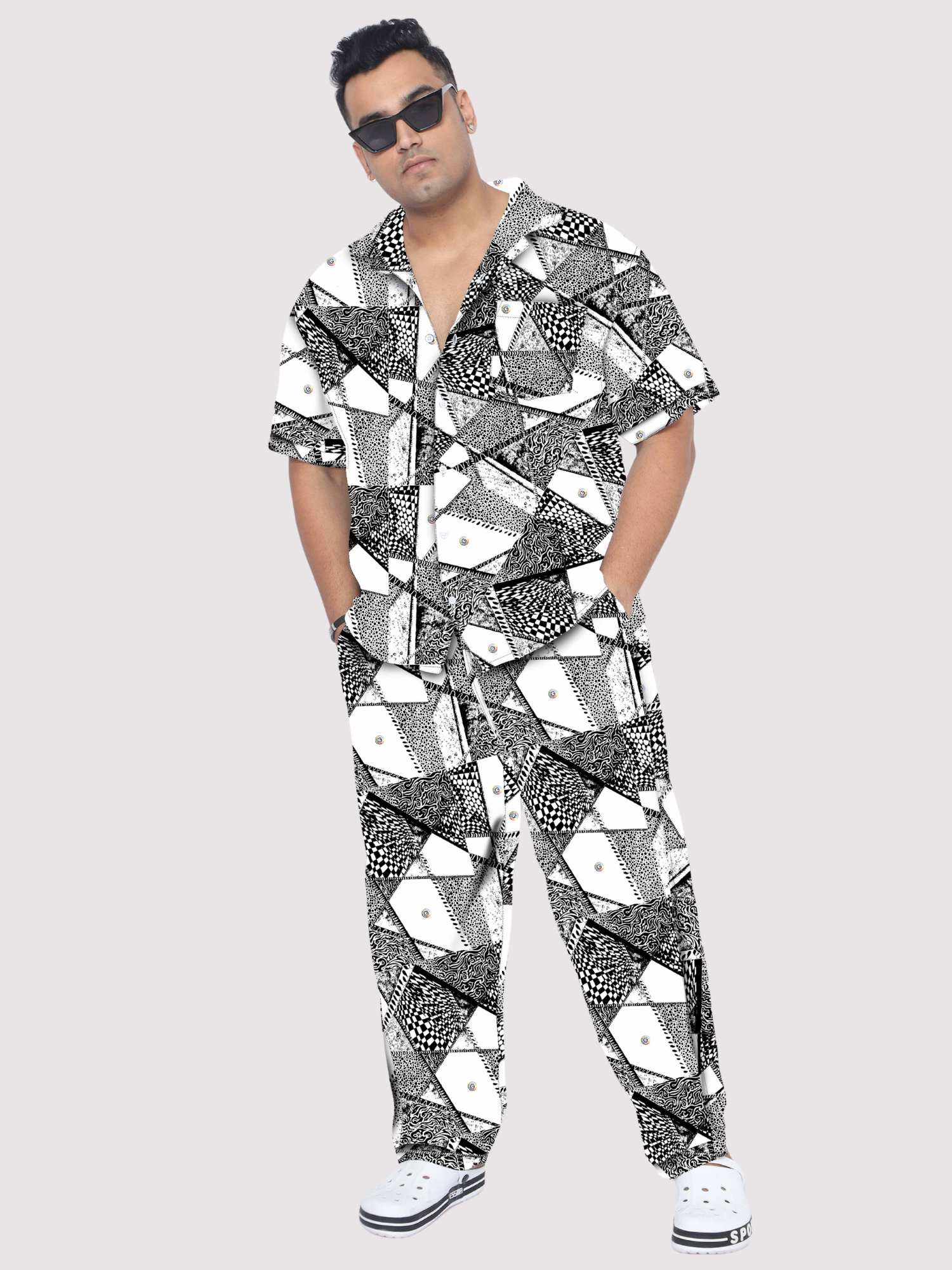 Black and White Plus Size Men's Co-ord Set