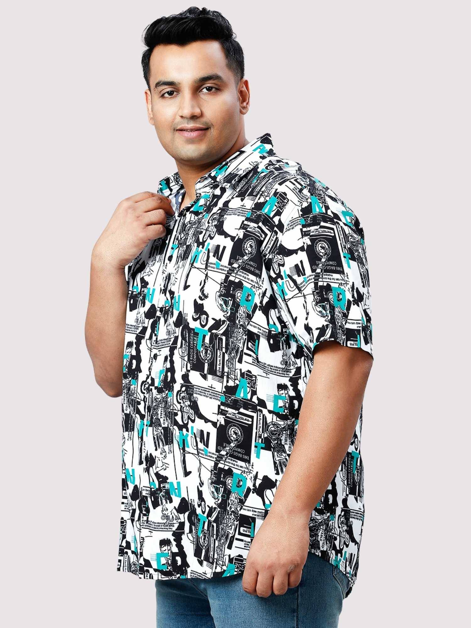 Blue Chalk Digital Printed Men Plus Size Half Sleeve Shirt