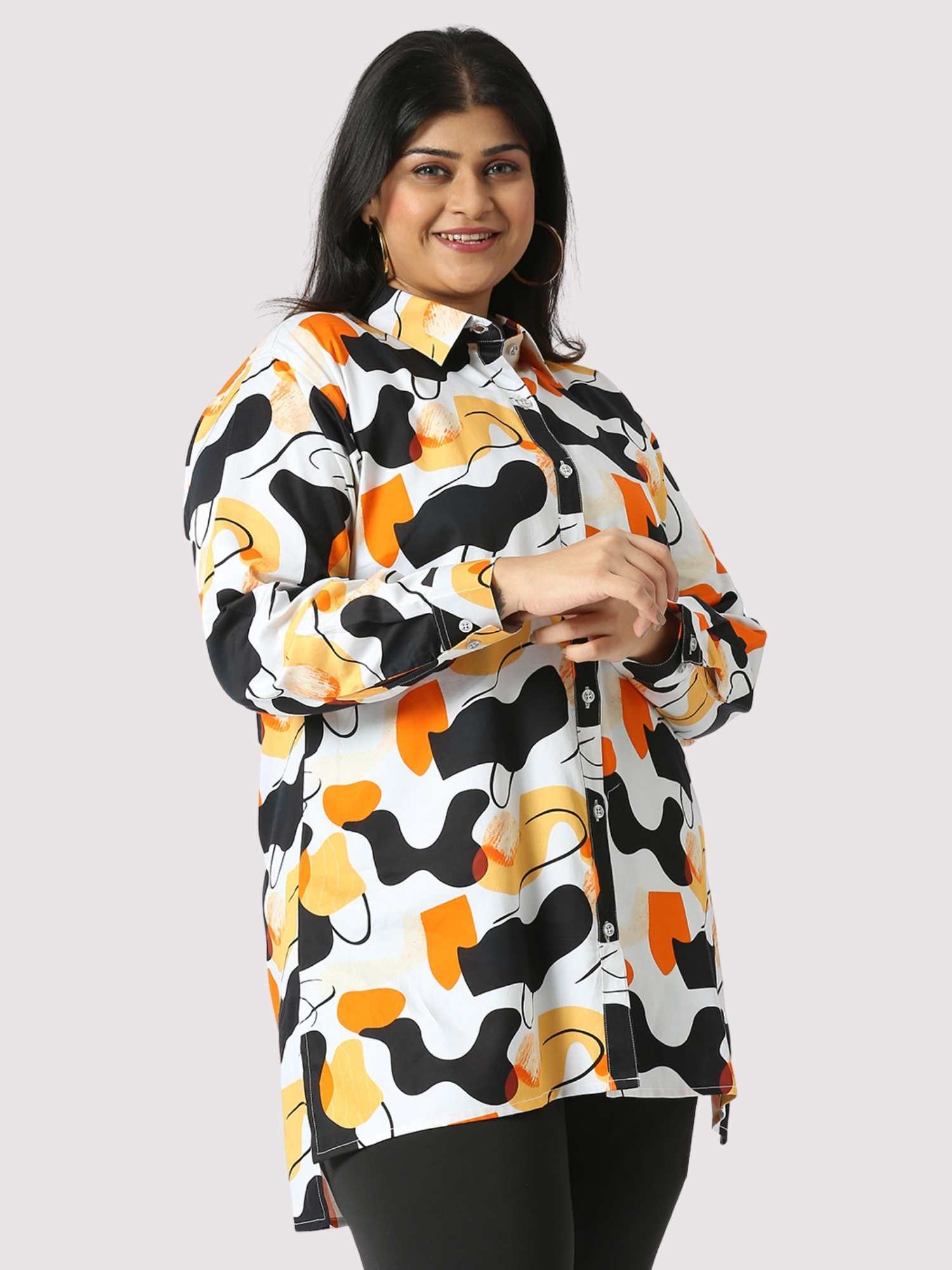 Golden Sand Digital Printed Women's Plus Size Long Shirt