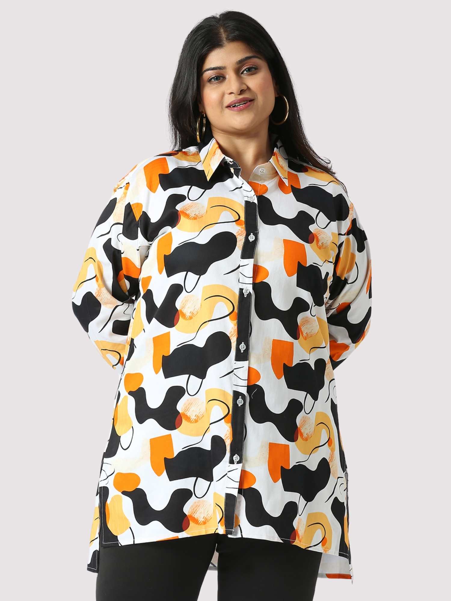 Golden Sand Digital Printed Women's Plus Size Long Shirt