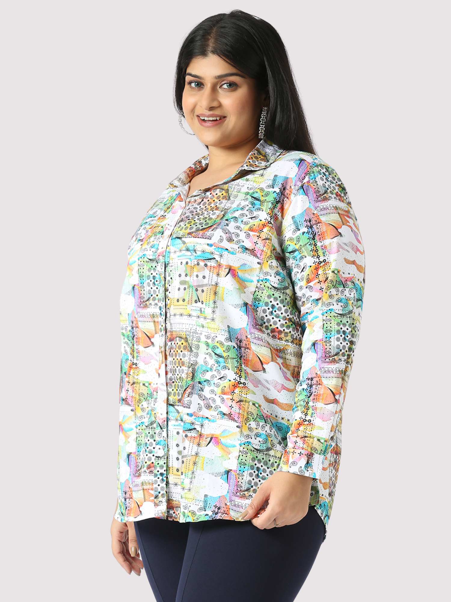 Apricot Digital Printed Women's Plus Size Short Shirt