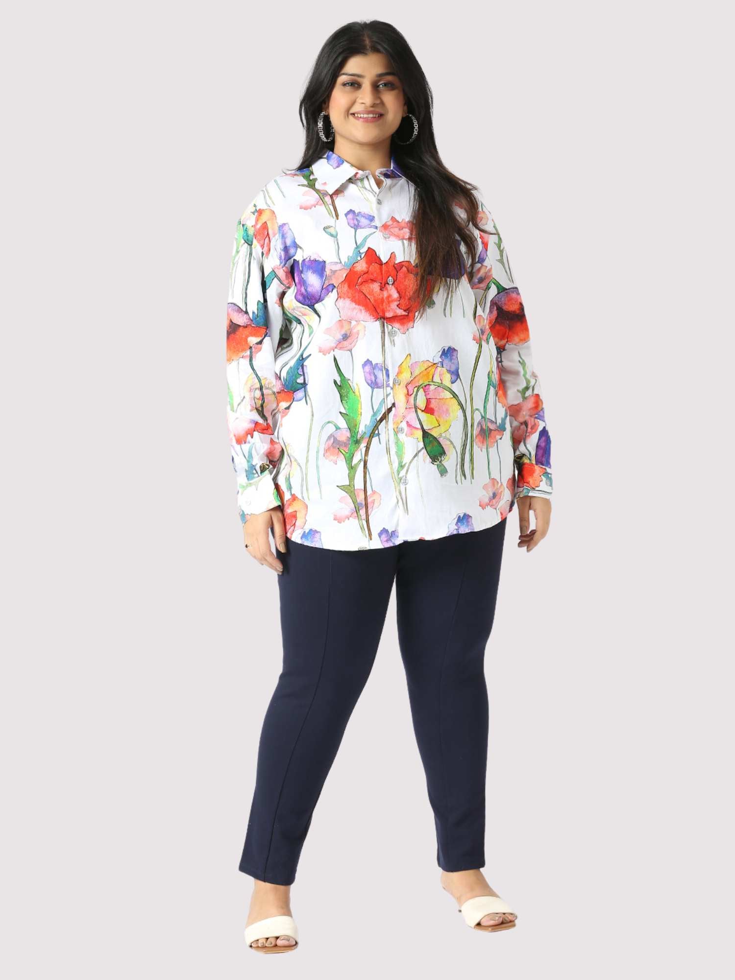 Flora Digital Printed Women's Plus Size Short Shirt