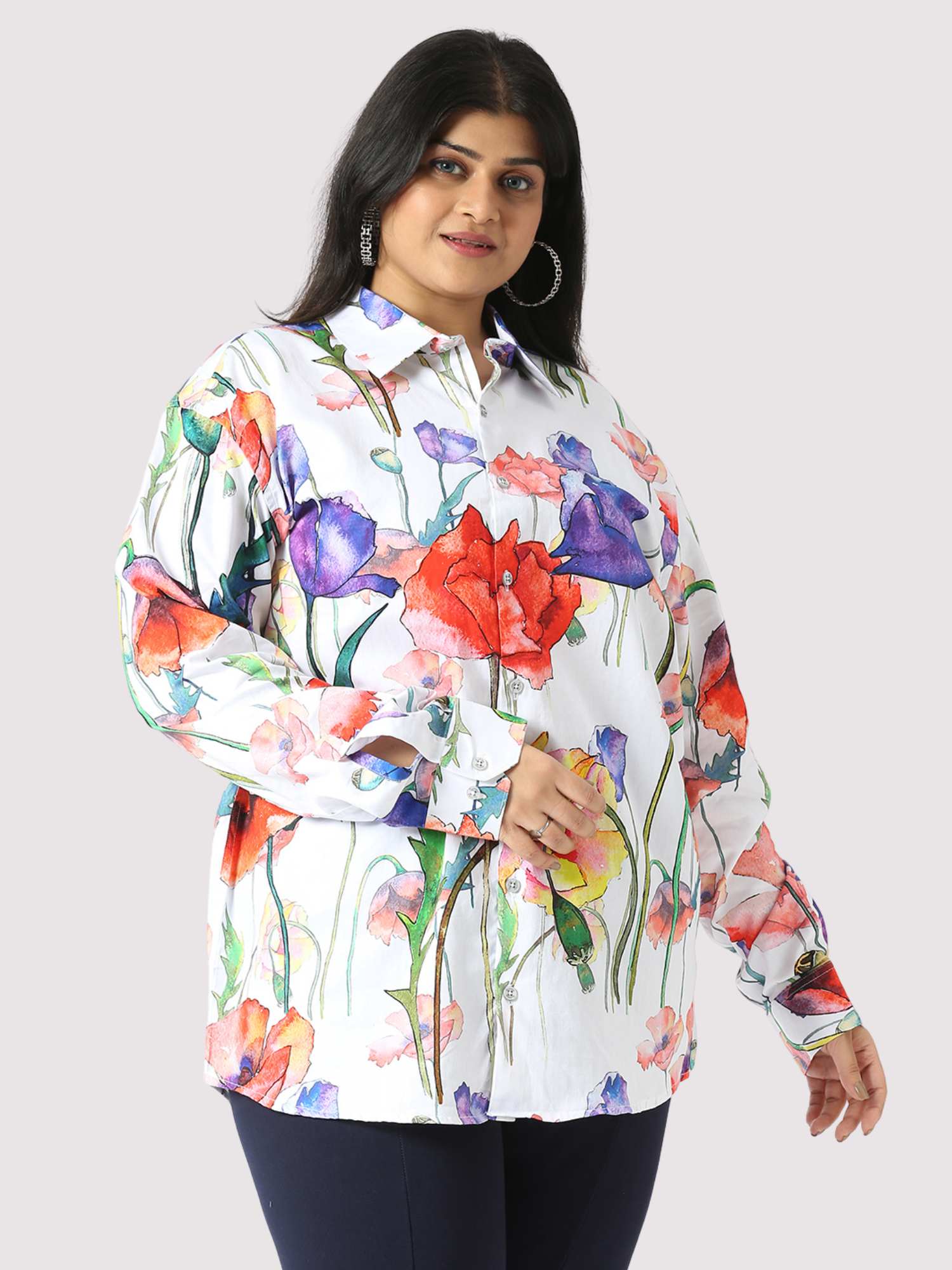 Flora Digital Printed Women's Plus Size Short Shirt