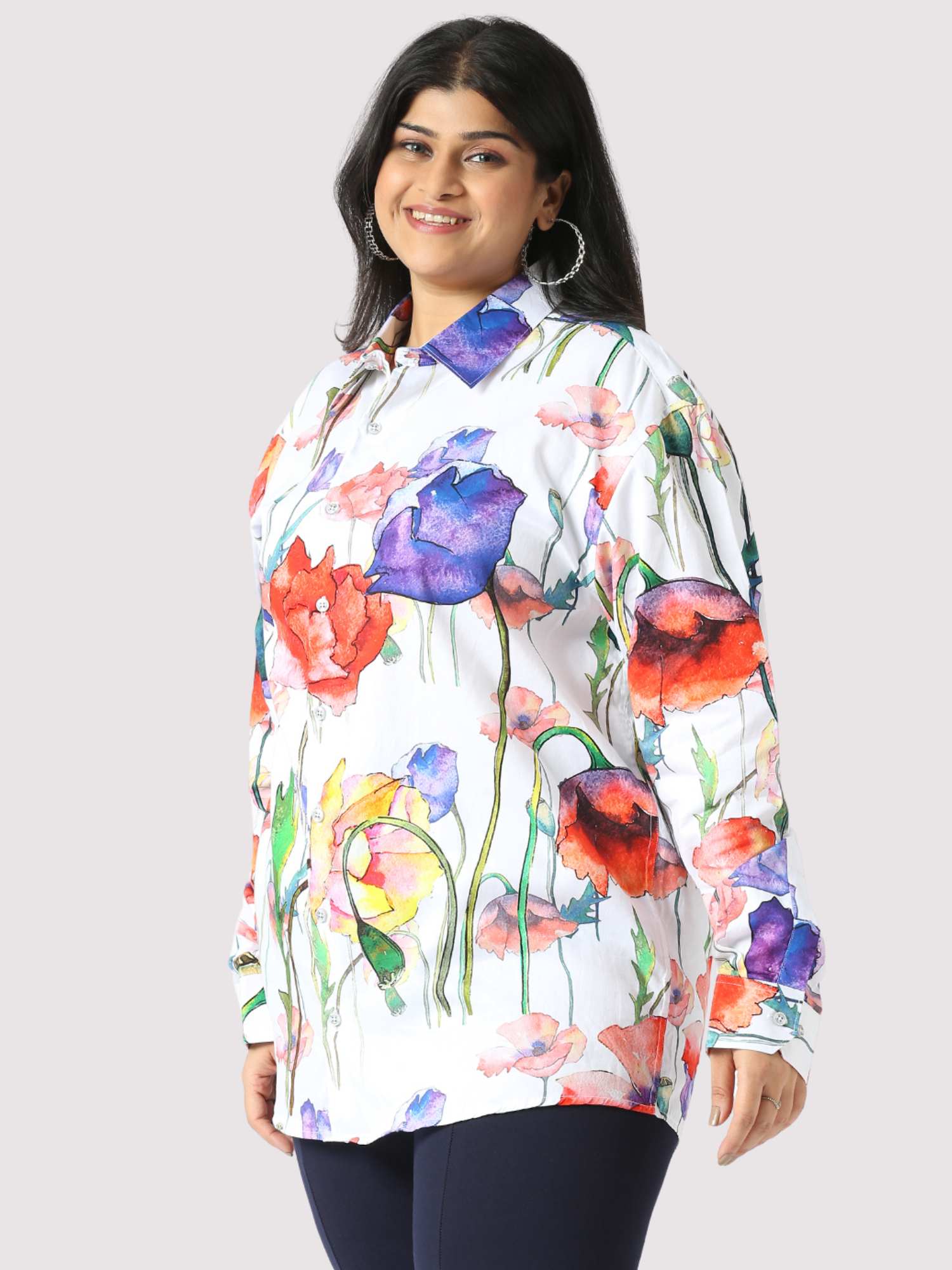 Flora Digital Printed Women's Plus Size Short Shirt