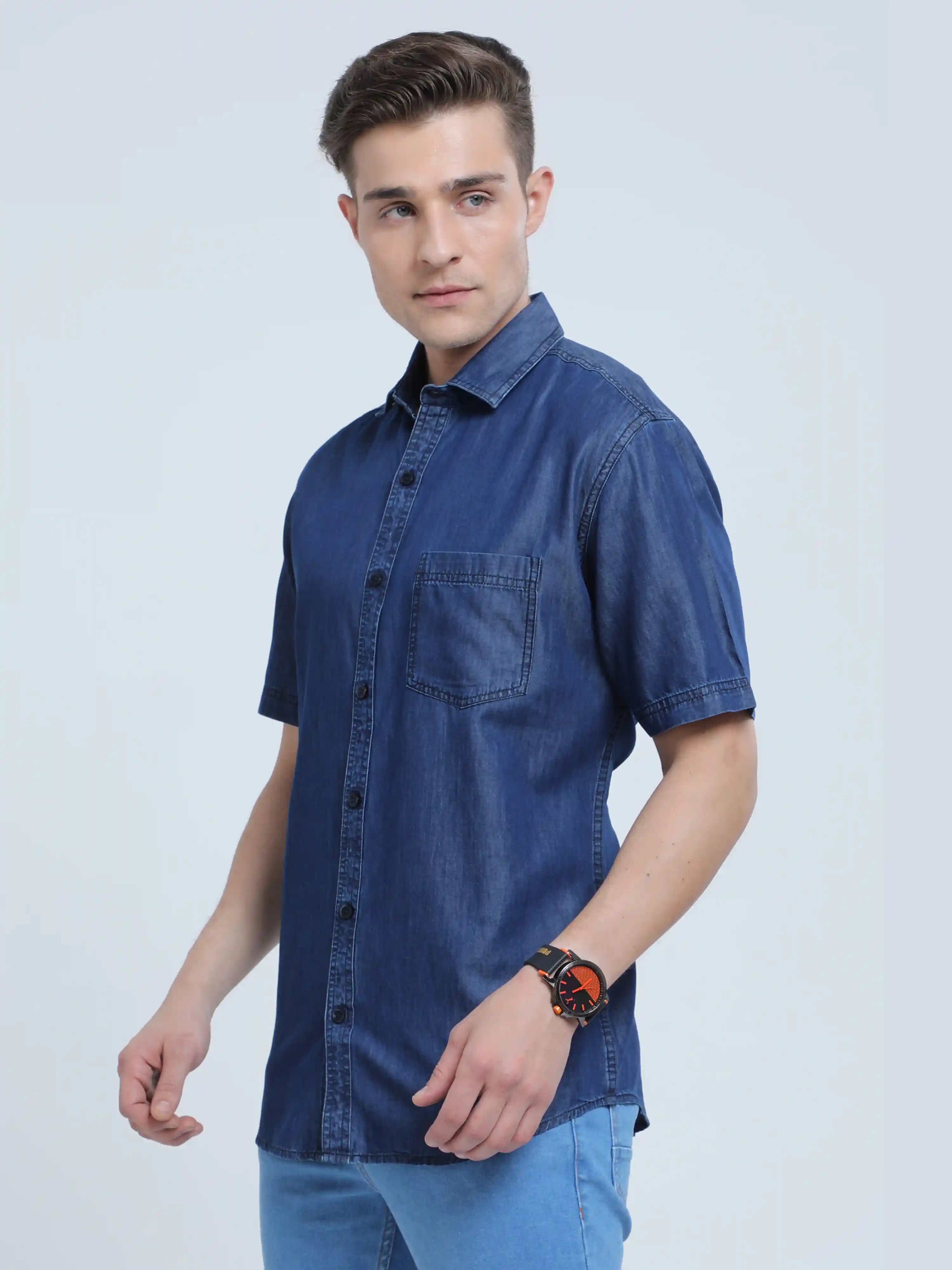 Indigo Denim Single Pocket Half Sleeve Shirt
