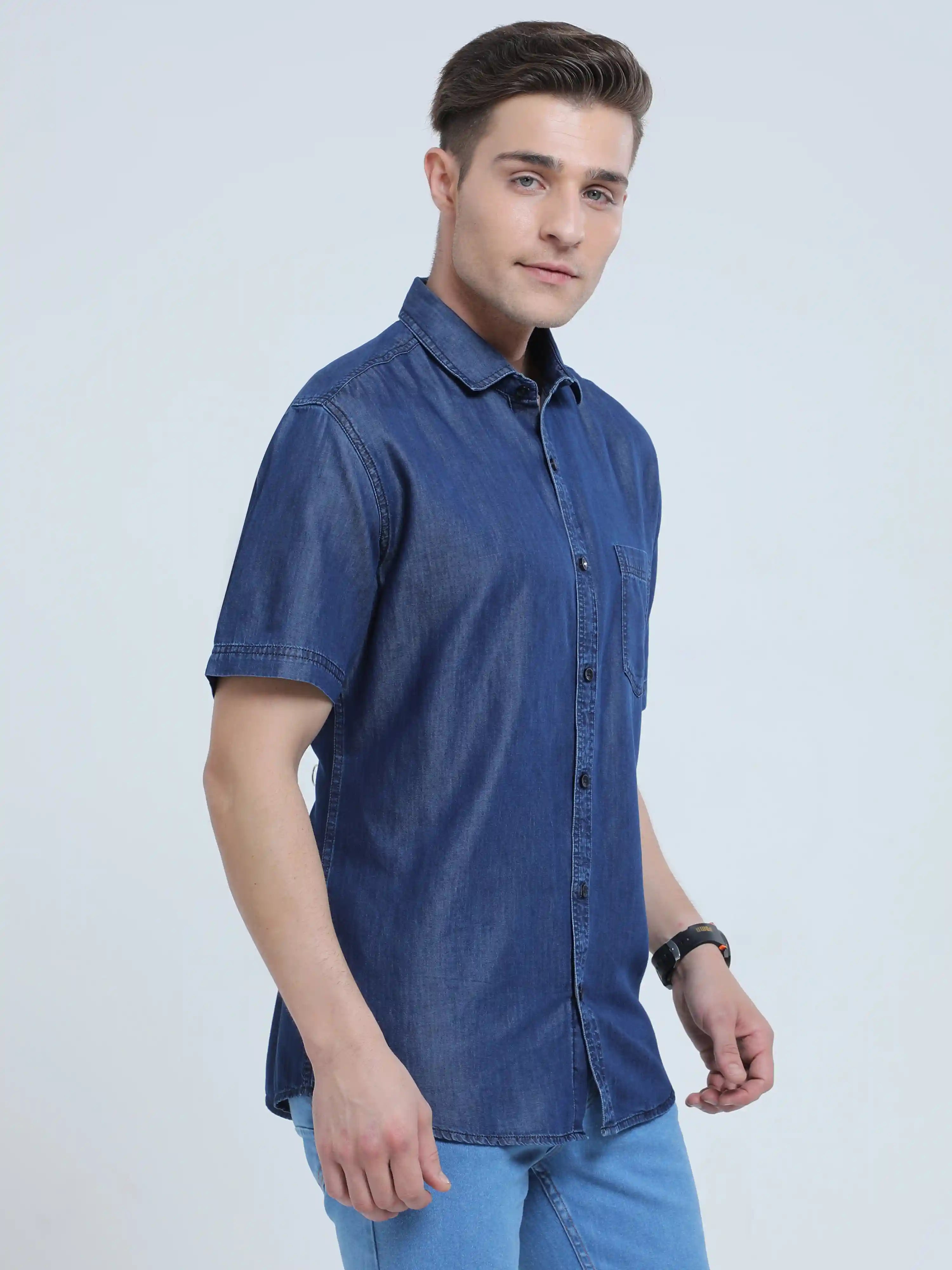Indigo Denim Single Pocket Half Sleeve Shirt