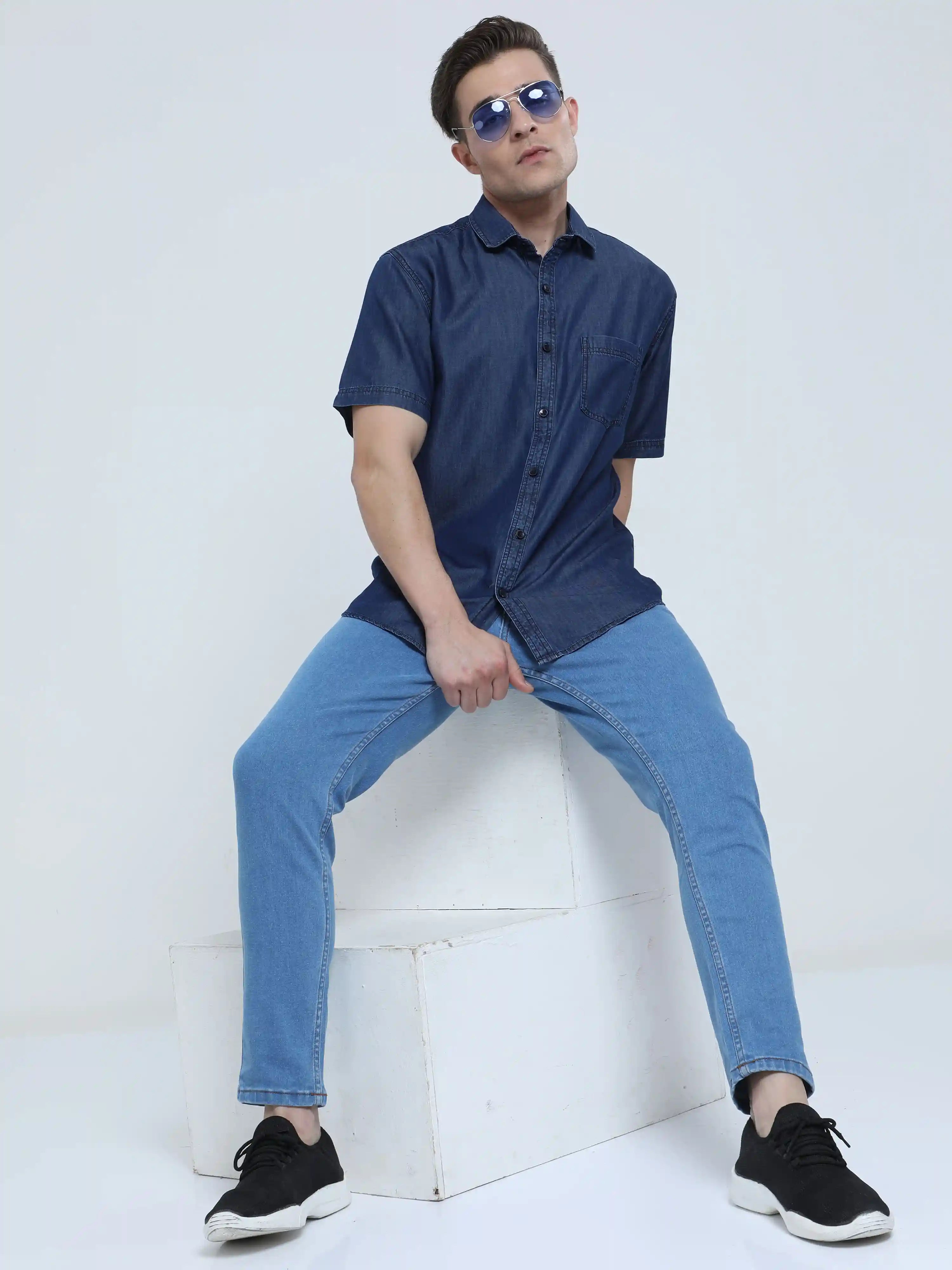 Indigo Denim Single Pocket Half Sleeve Shirt