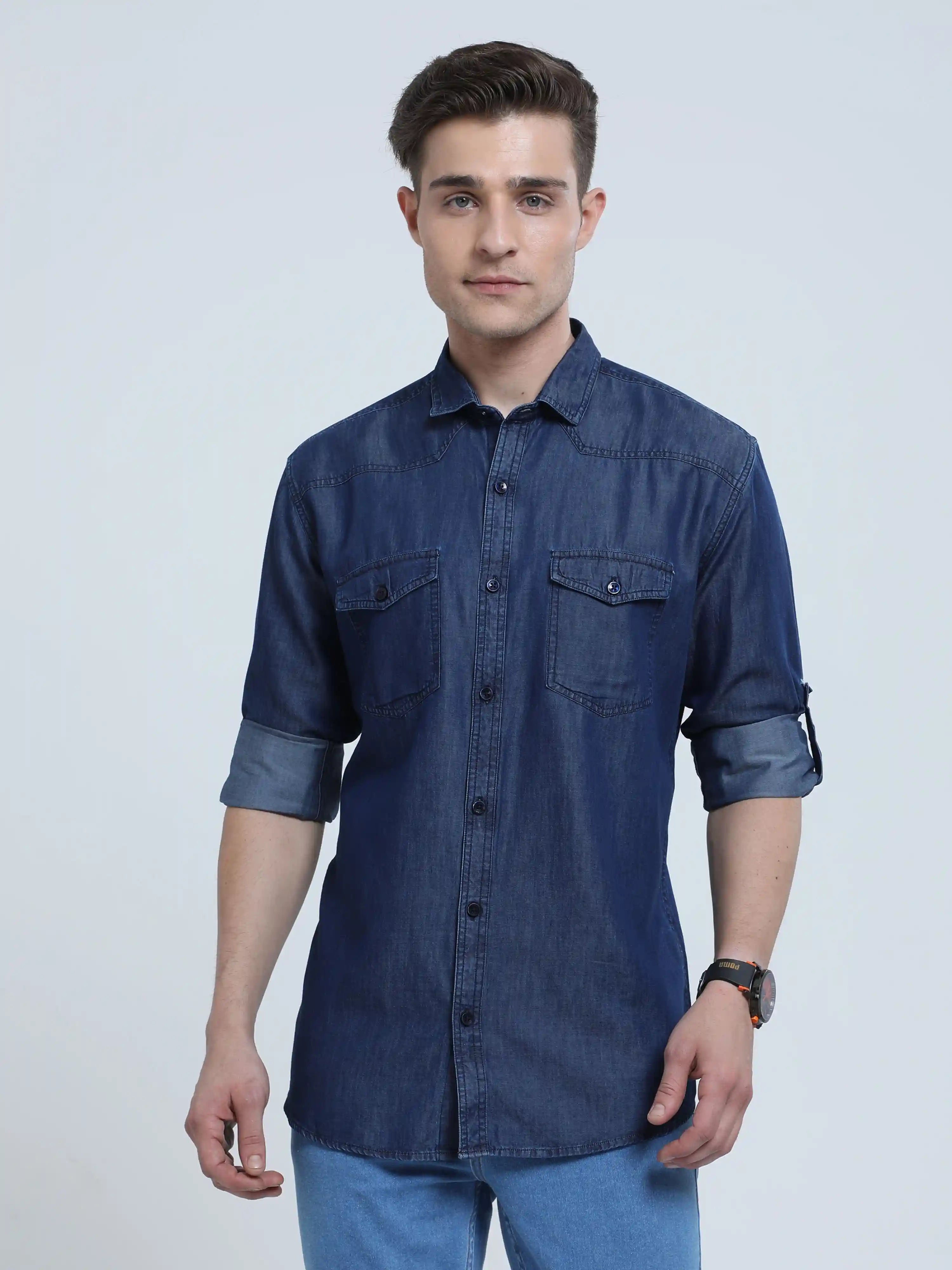 Indigo Denim Double Pocket Full Sleeve Shirt