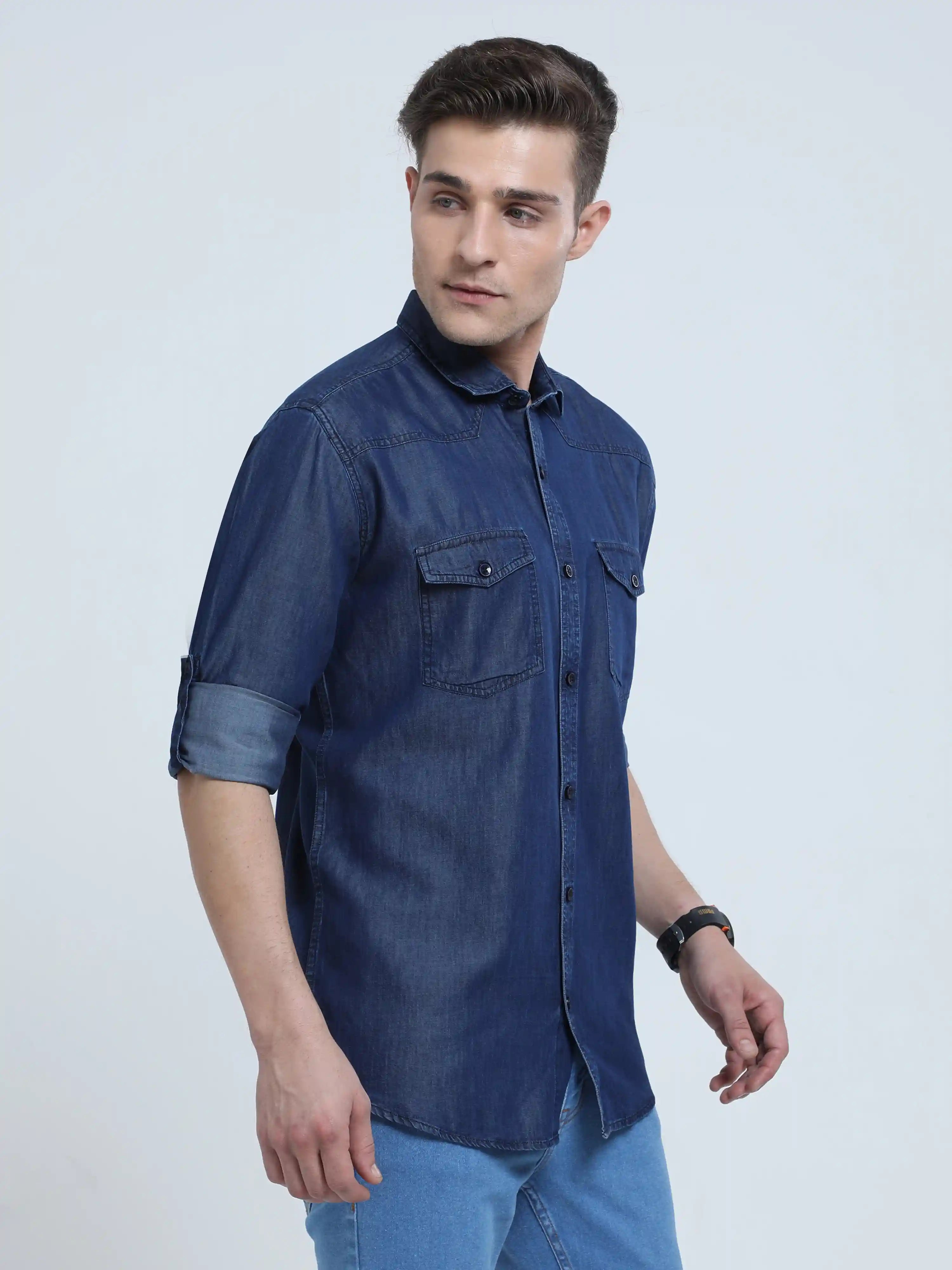 Indigo Denim Double Pocket Full Sleeve Shirt