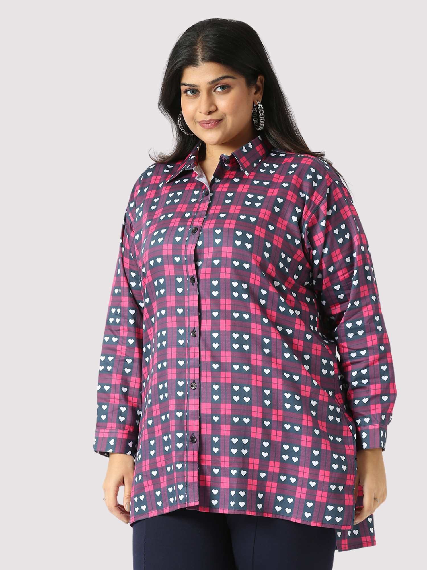 Purple Heart Digital Printed Women's Plus Size Long Shirt