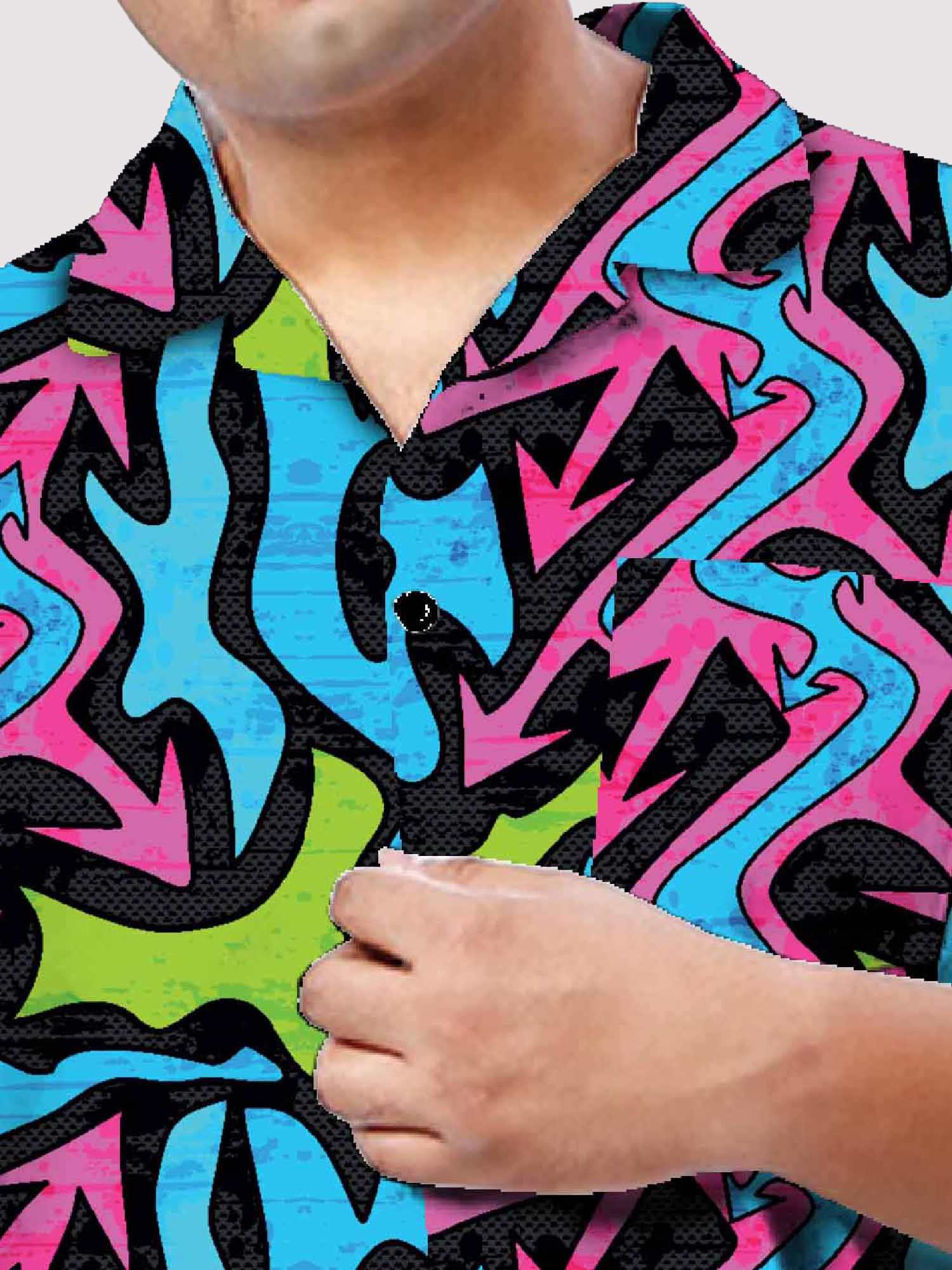 "Blue Pulse Digital Printed Half Co-ords Men's Plus Size
"
