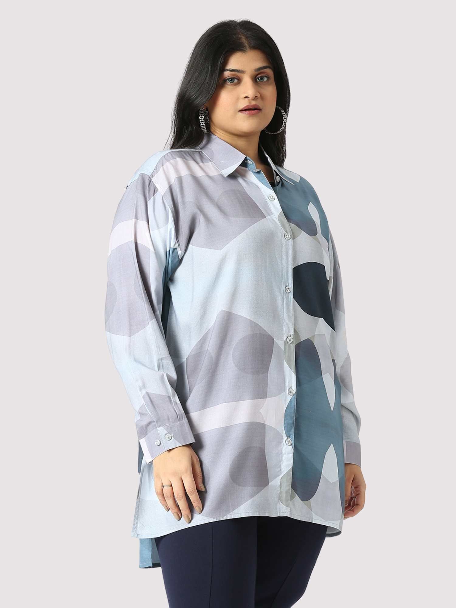 Silver Sand Digital Printed Women's Plus Size Long Shirt