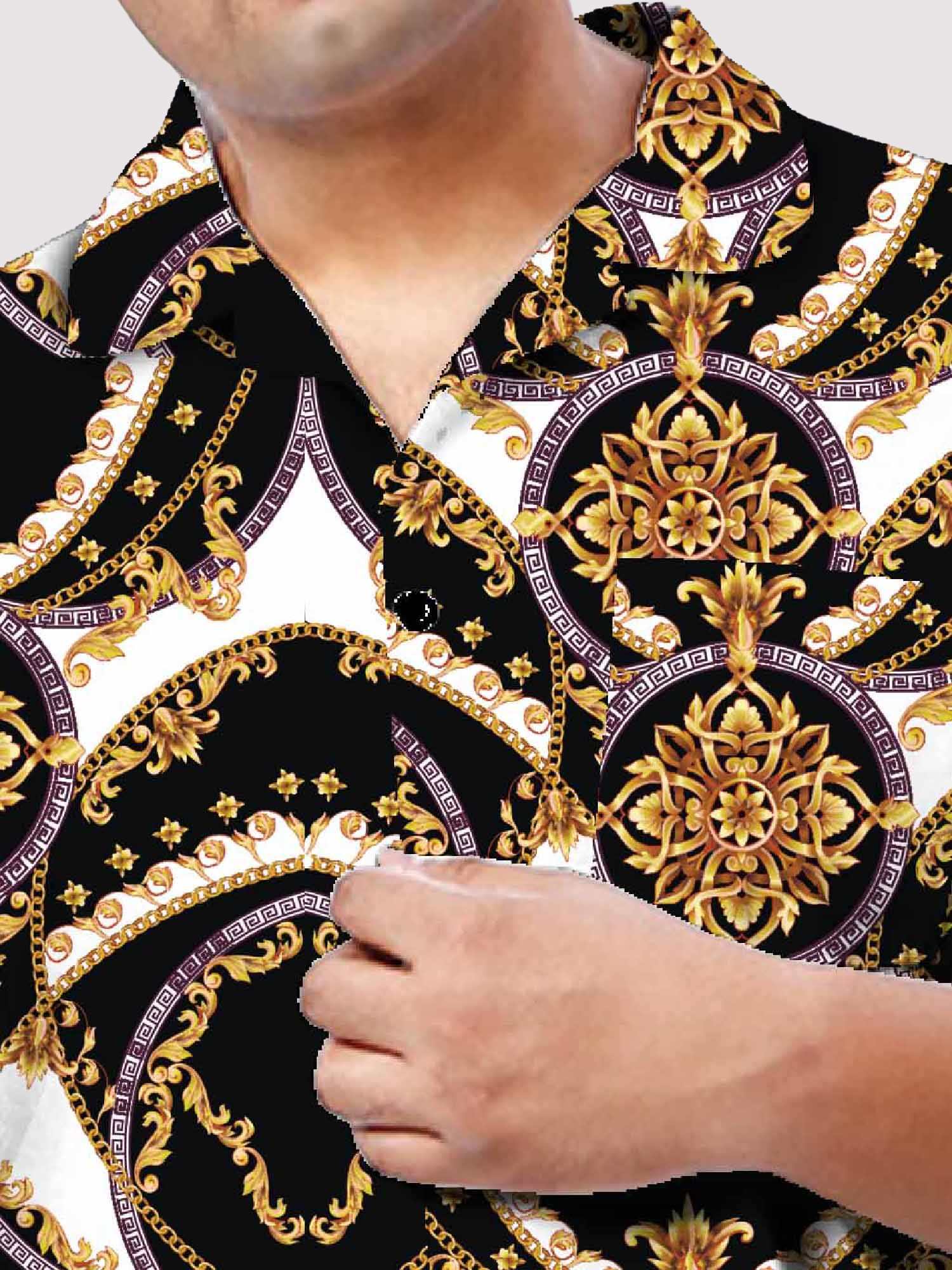 Gold Luxury Digital Printed Half Co-ords Men's Plus Size