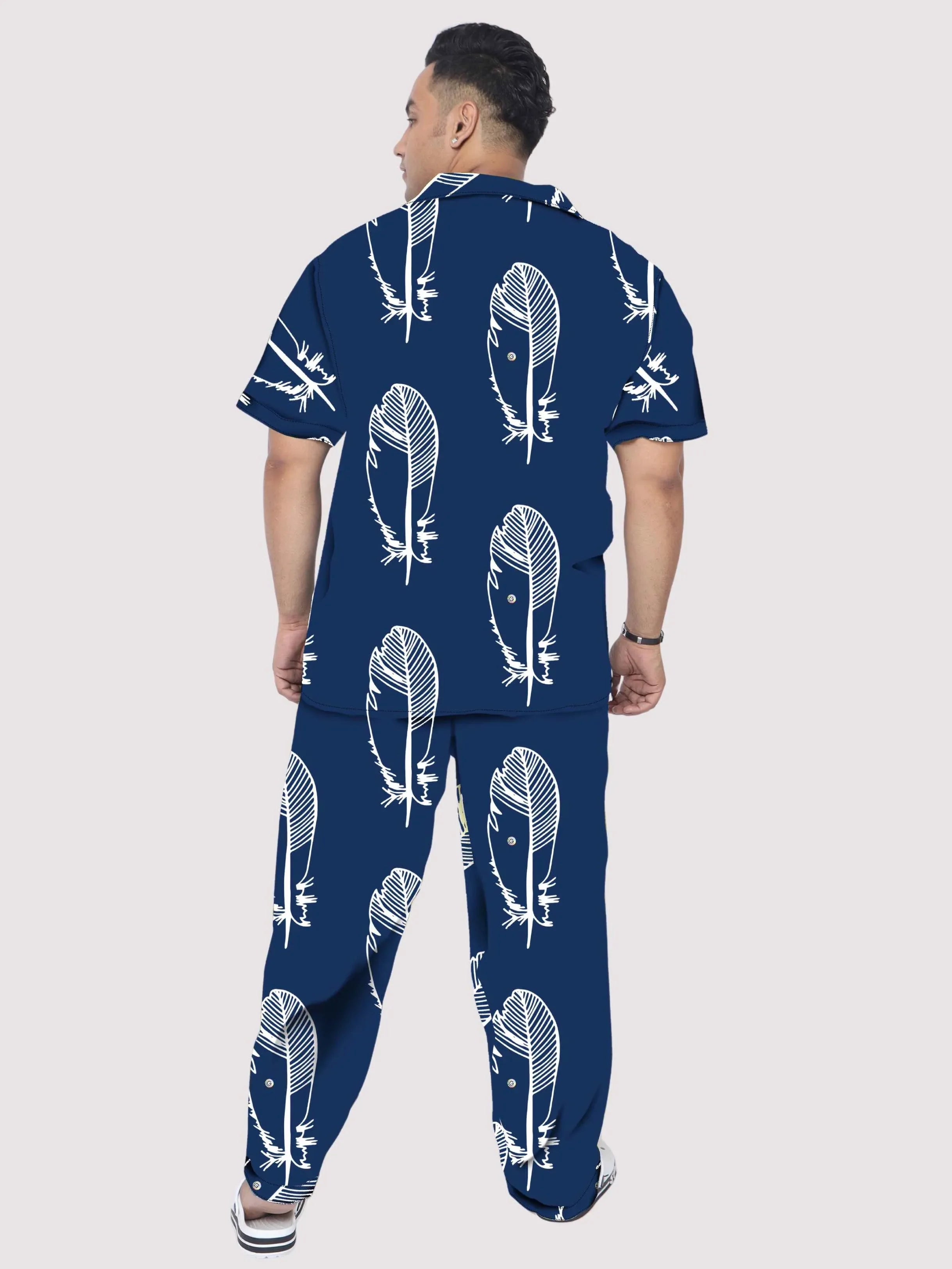 Abstract Blue Feather Plus Size Men's Co-ord - Guniaa Fashions