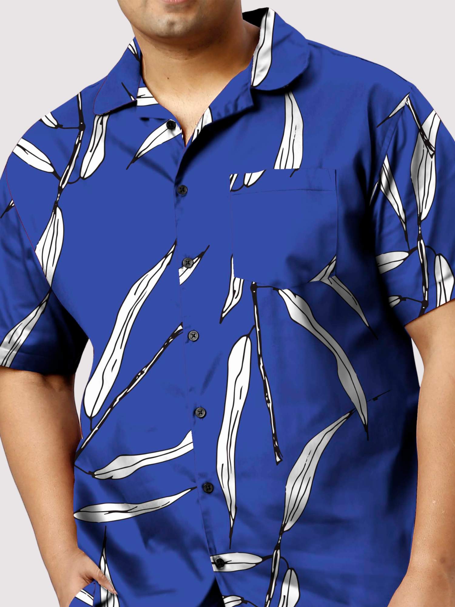 Blue Ground Abstract Leaf Plus Size Men's Full Co-ord Set