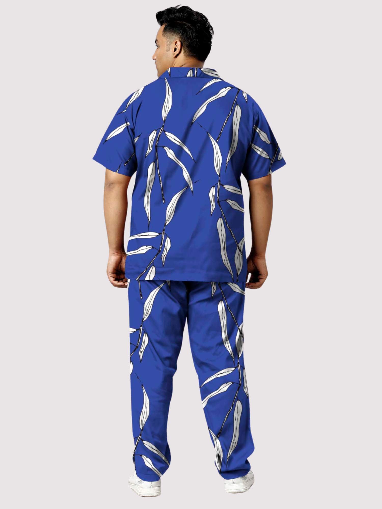 Blue Ground Abstract Leaf Plus Size Men's Full Co-ord Set