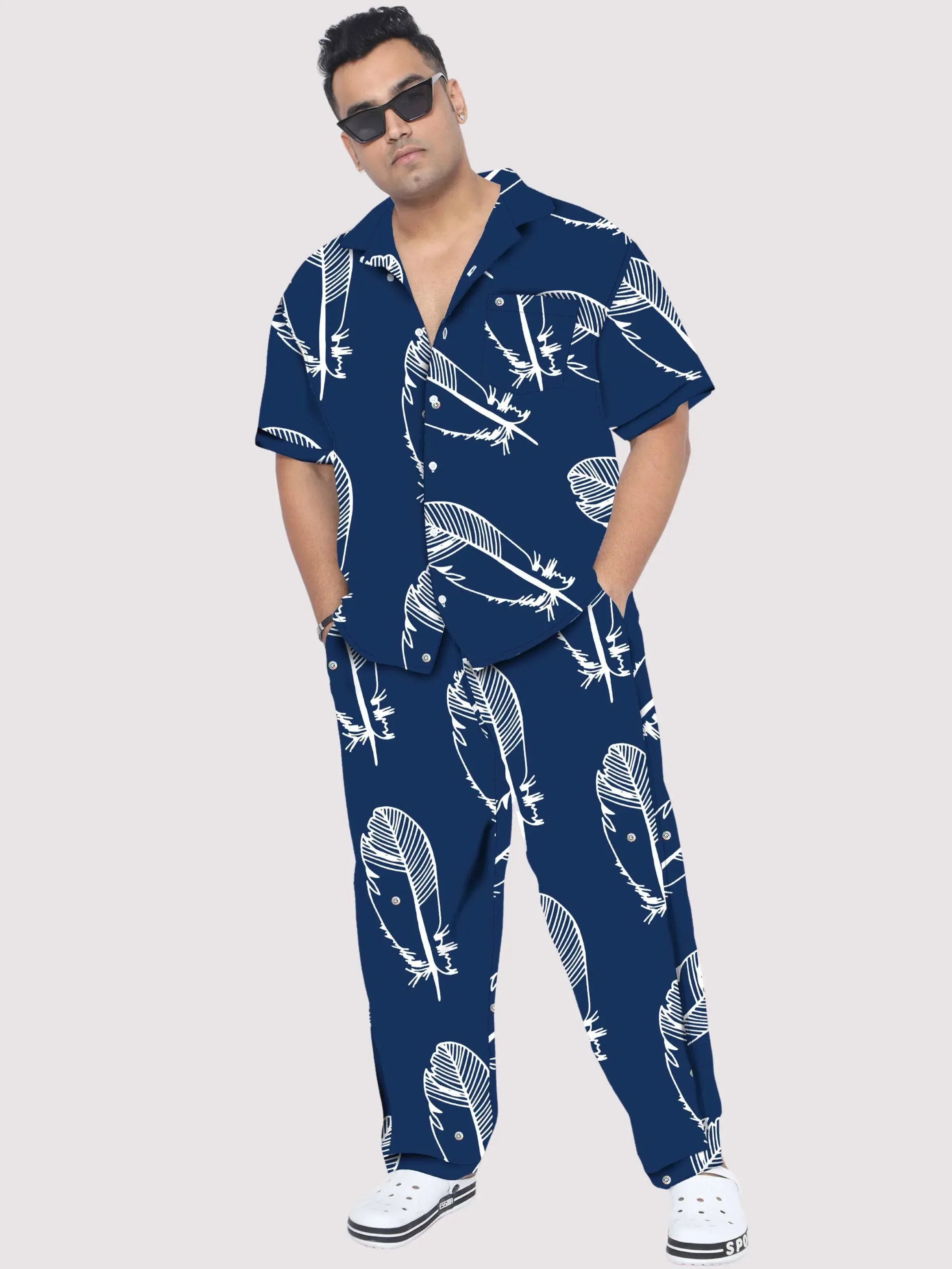 Abstract Blue Feather Plus Size Men's Co-ord - Guniaa Fashions