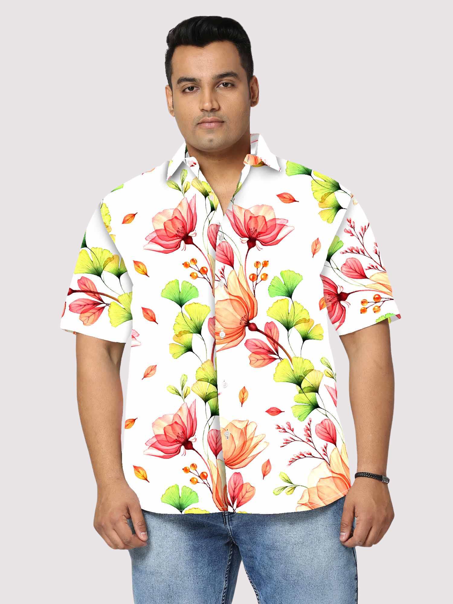 Abstract Pink Roses Digital Printed Half Sleeve Shirt Men's Plus Size .