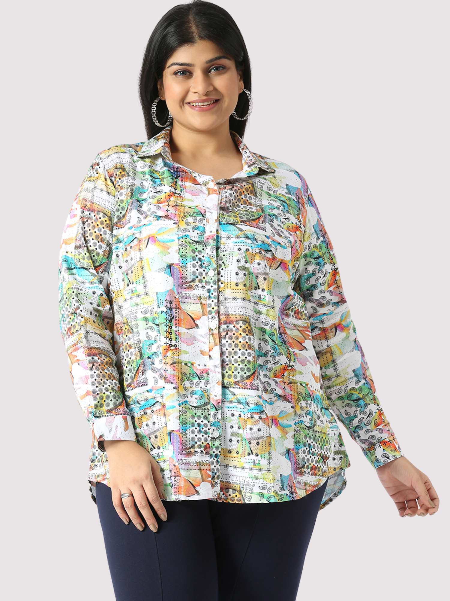 Apricot Digital Printed Women's Plus Size Short Shirt