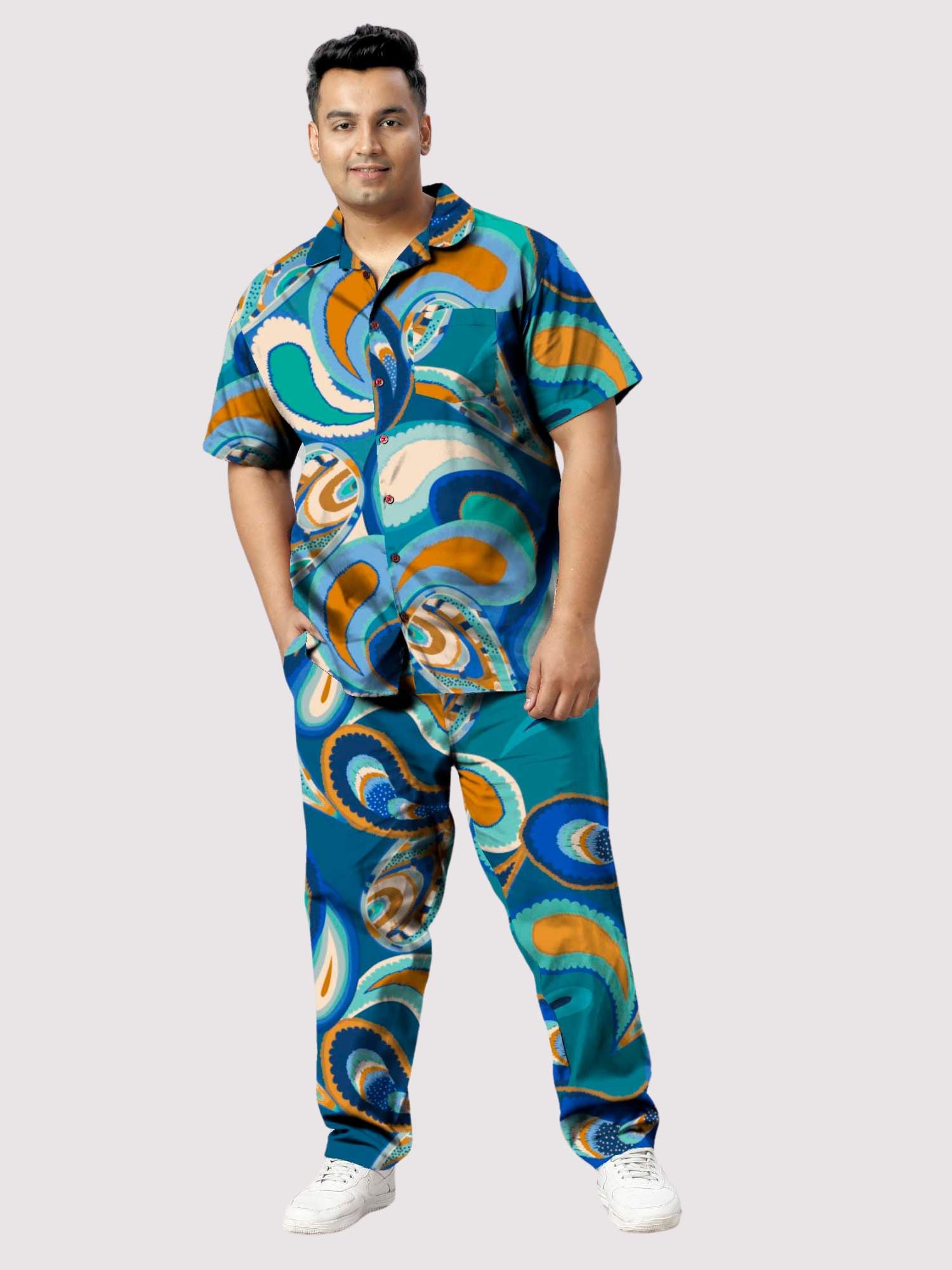 Big Size Paisly Plus Size Men's Full Co-ord Set