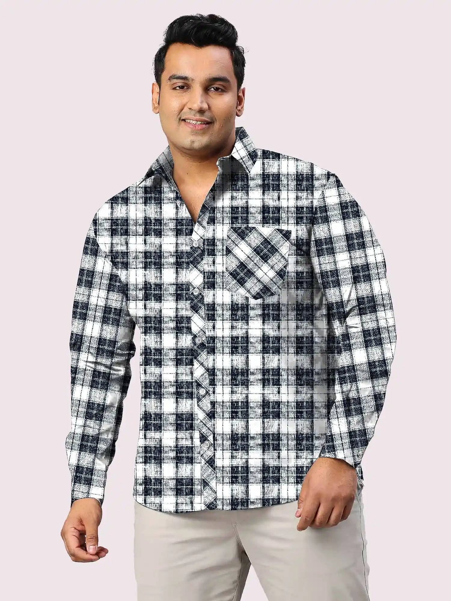 Black Checks Men's Plus Size Full Shirt