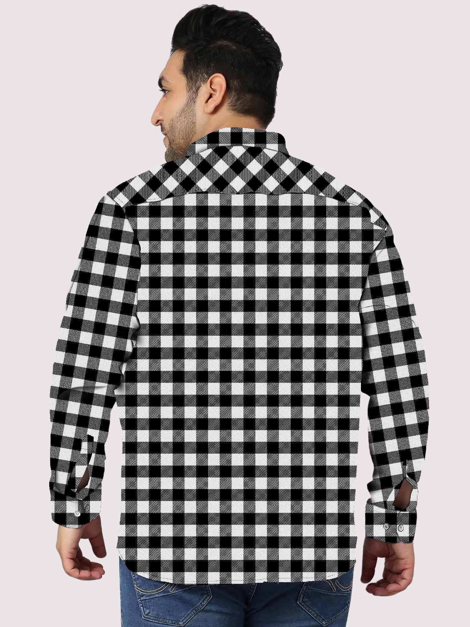 Black and White Checked Full Sleeve Shirt Men's Plus Size