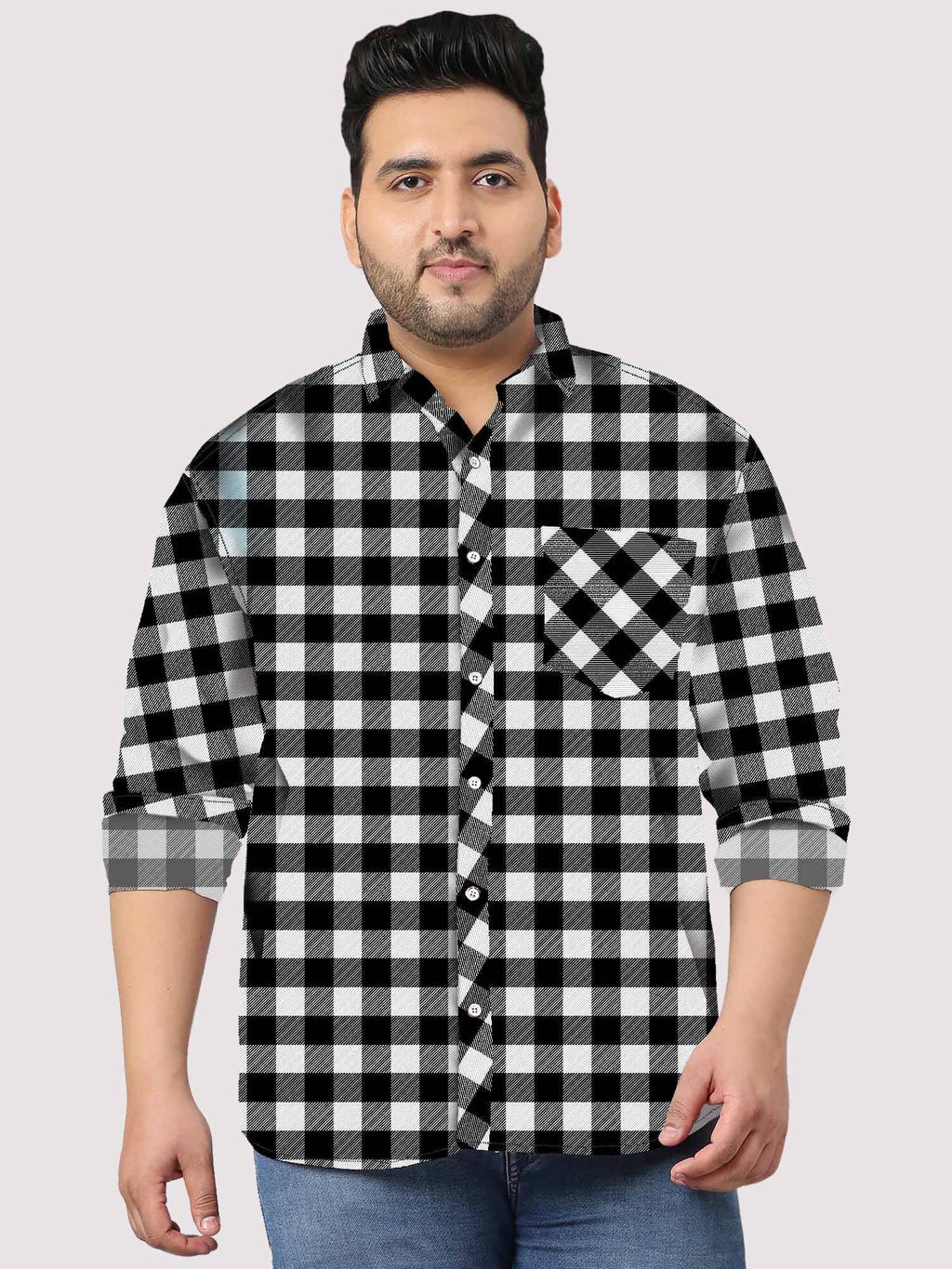 Buy Black And White Checked Men s Plus Size Full Shirt Guniaa buy-black-and-white-checked-men-s-plus-size-full-shirt-guniaa