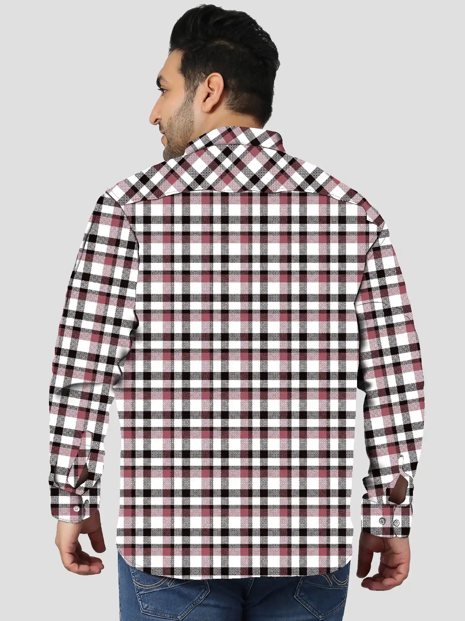 Black and Magenta Checks Men's Plus Size Full Shirt