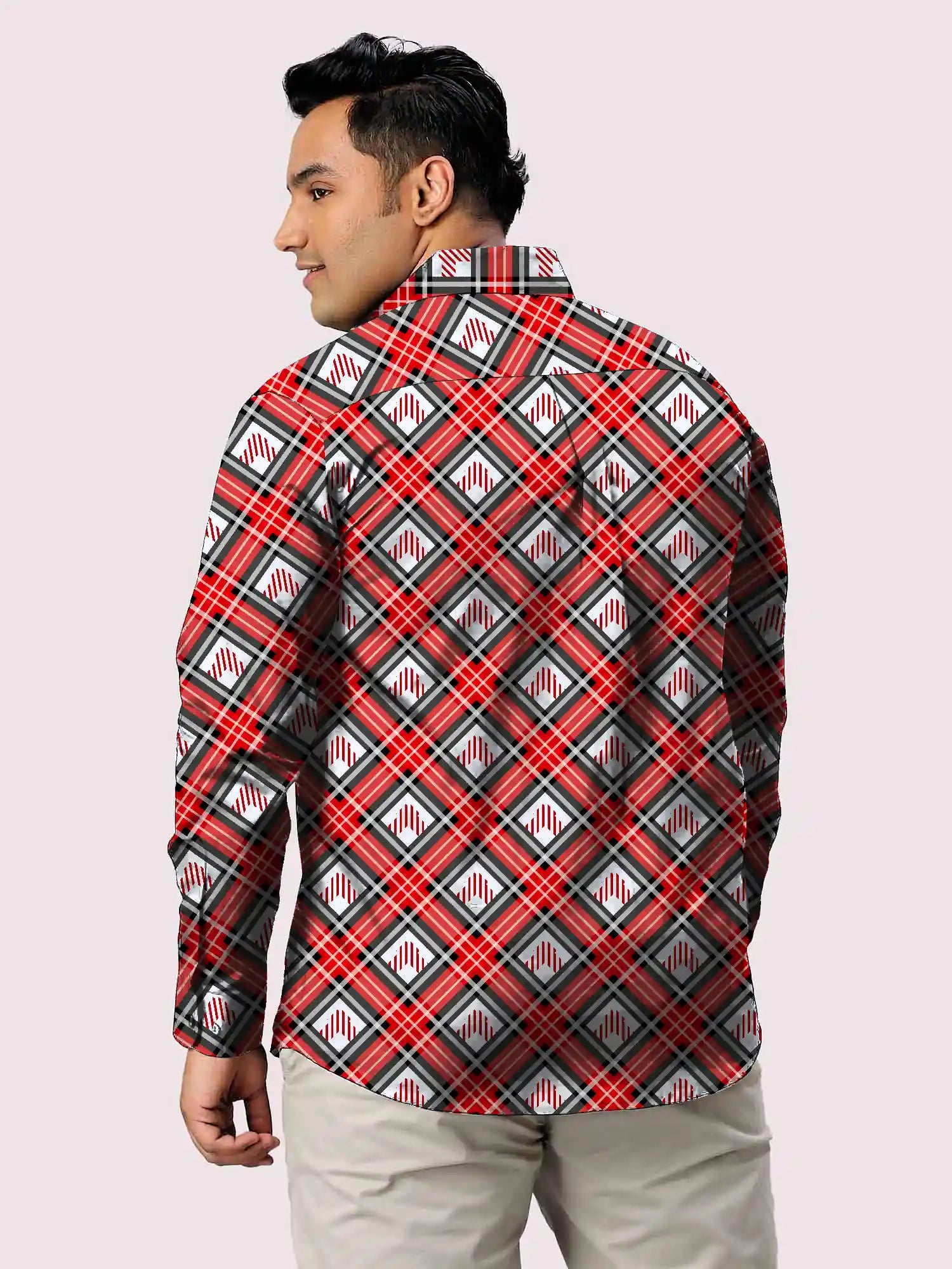 Black and Red Cross Checks Men's Plus Size Full Shirt