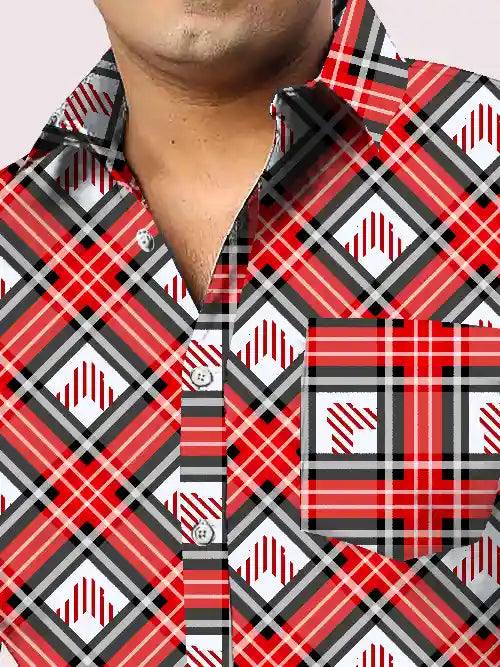 Black and Red Cross Checks Men's Plus Size Full Shirt
