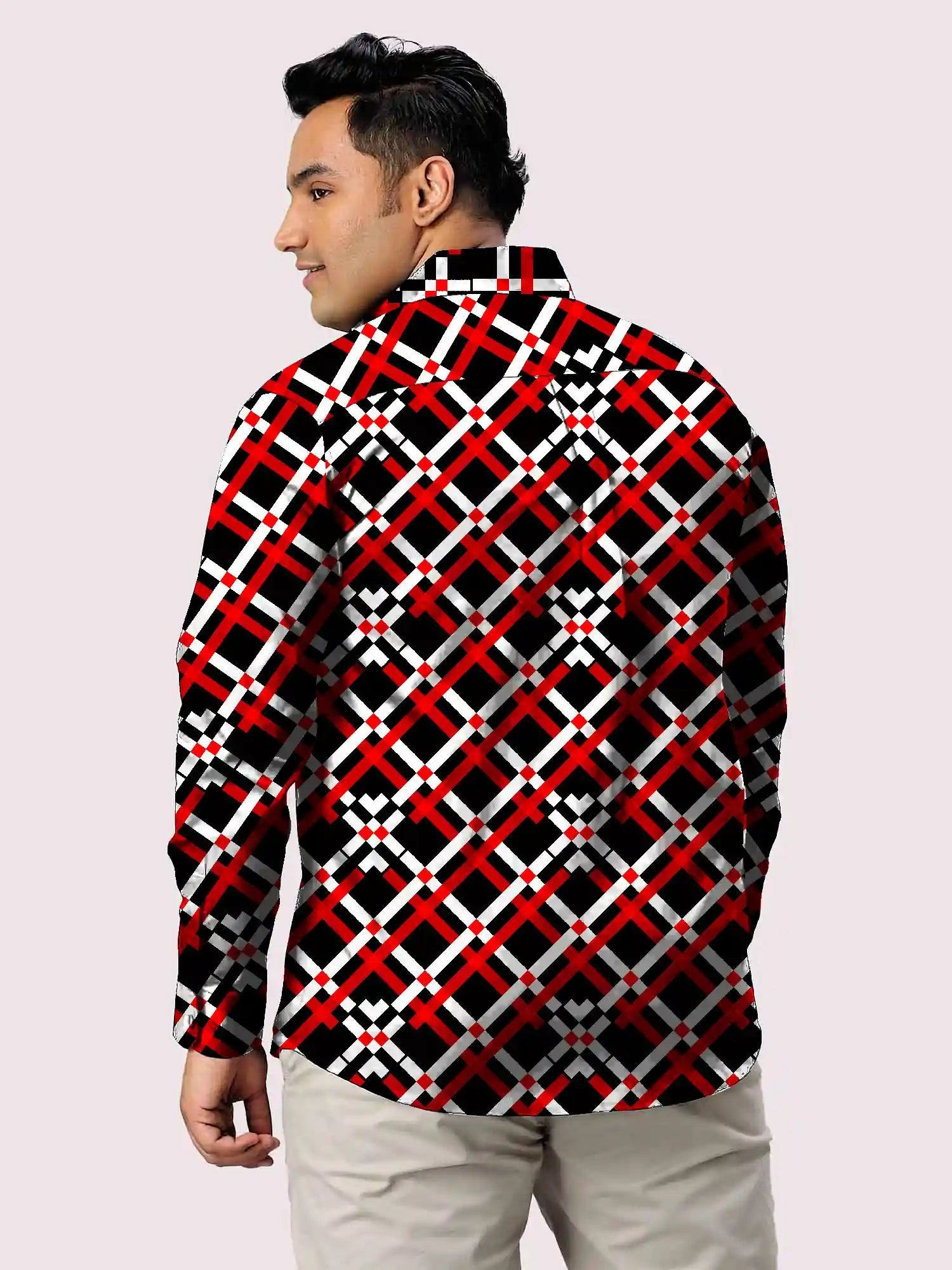 Black and Red Dot Checks Men's Plus Size Full Shirt