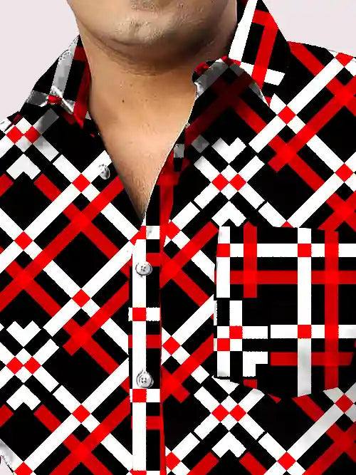 Black and Red Dot Checks Men's Plus Size Full Shirt