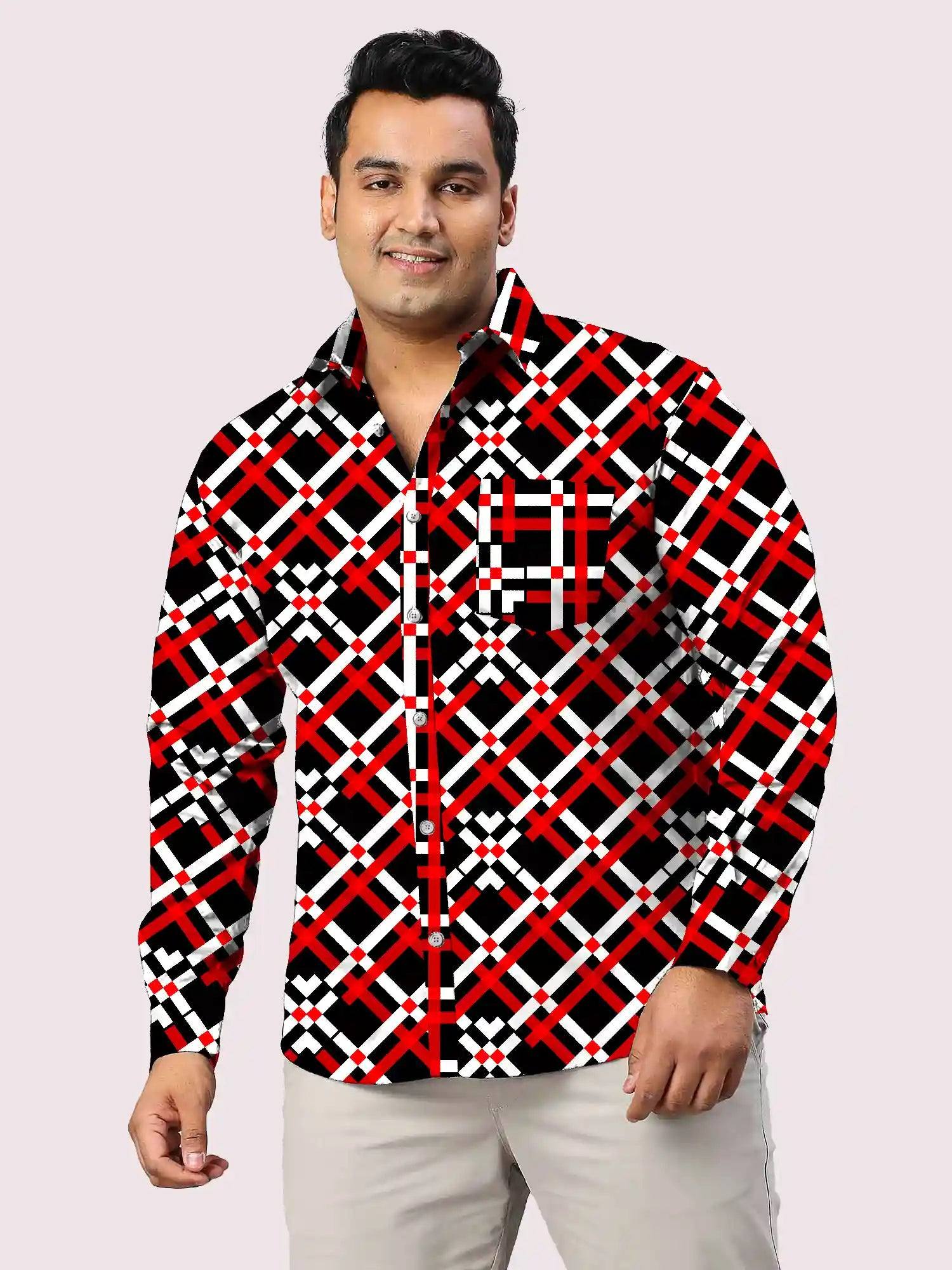 Black and Red Dot Checks Men's Plus Size Full Shirt