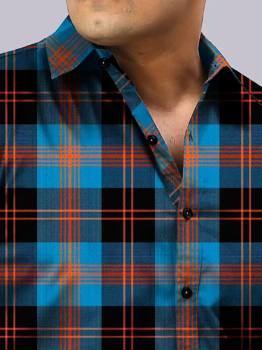 Blue Orange Checks Men's Plus Size Full Sleeve Shirt