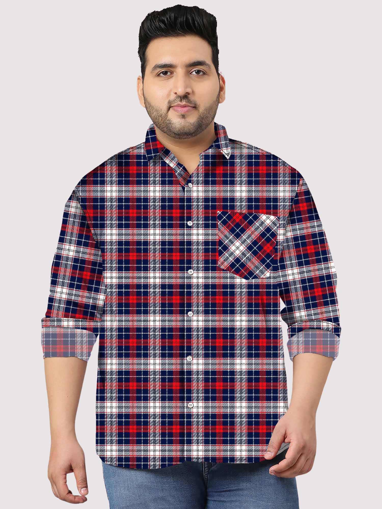 Blue seamless checks pattern Digital Printed Shirt Men's Plus Size