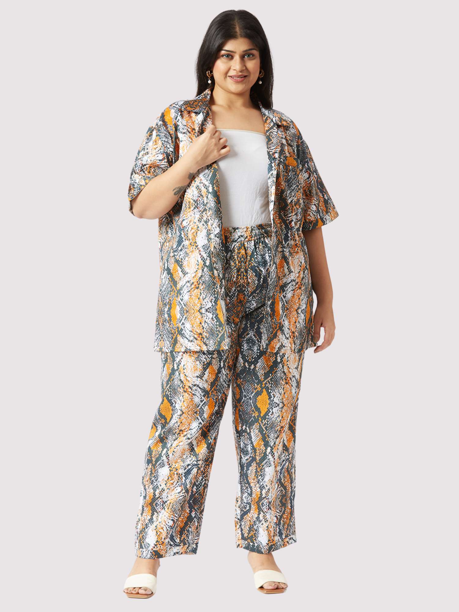 Brown Paisley Full Co-ords Set Women's Plus Size