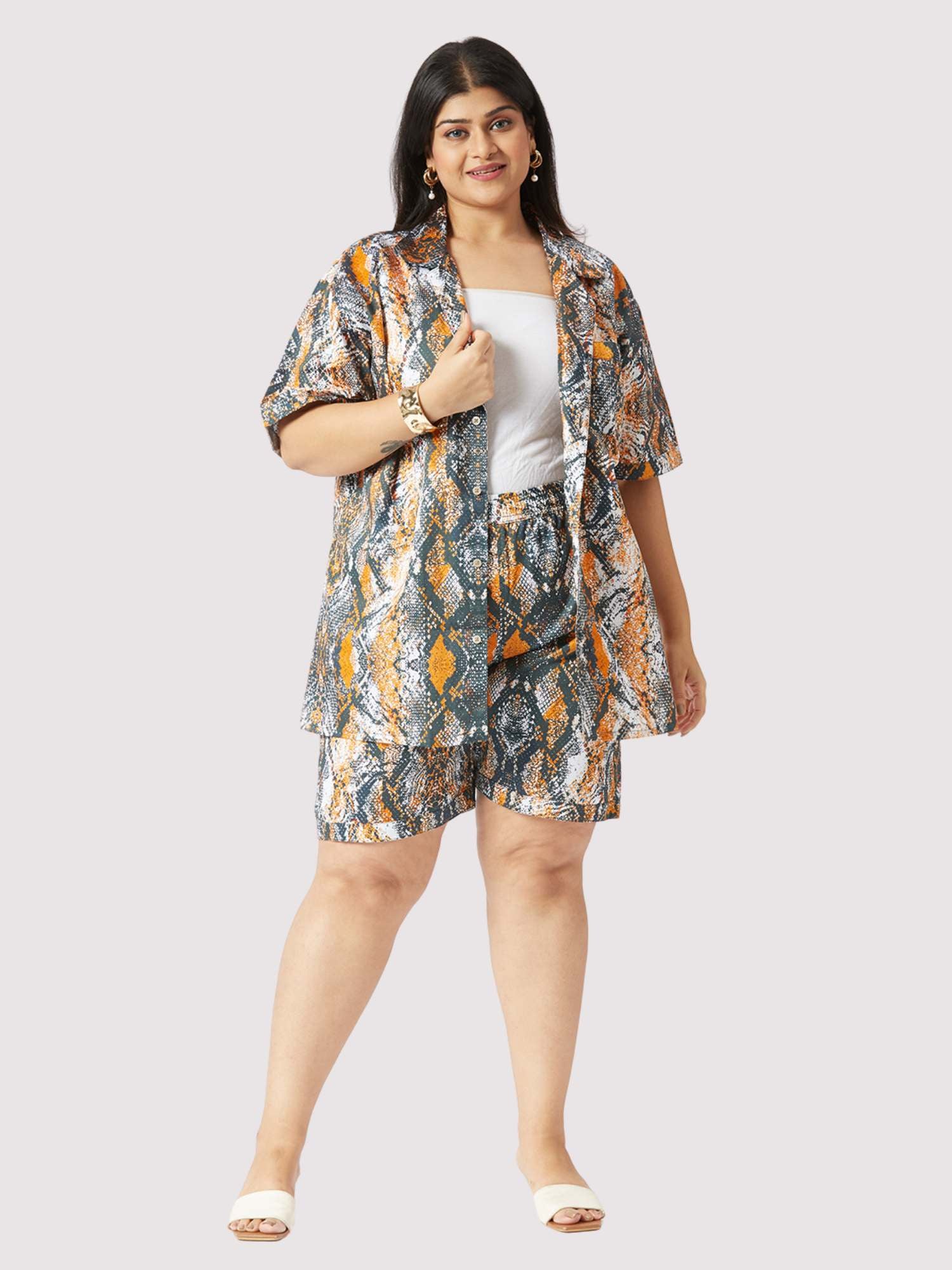 Brown Paisley Half Co-ords Set Women's Plus Size