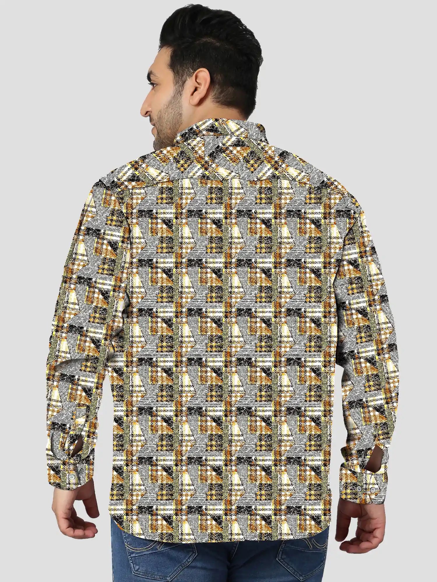 Checks Stripe Men's Plus Size Full Shirt