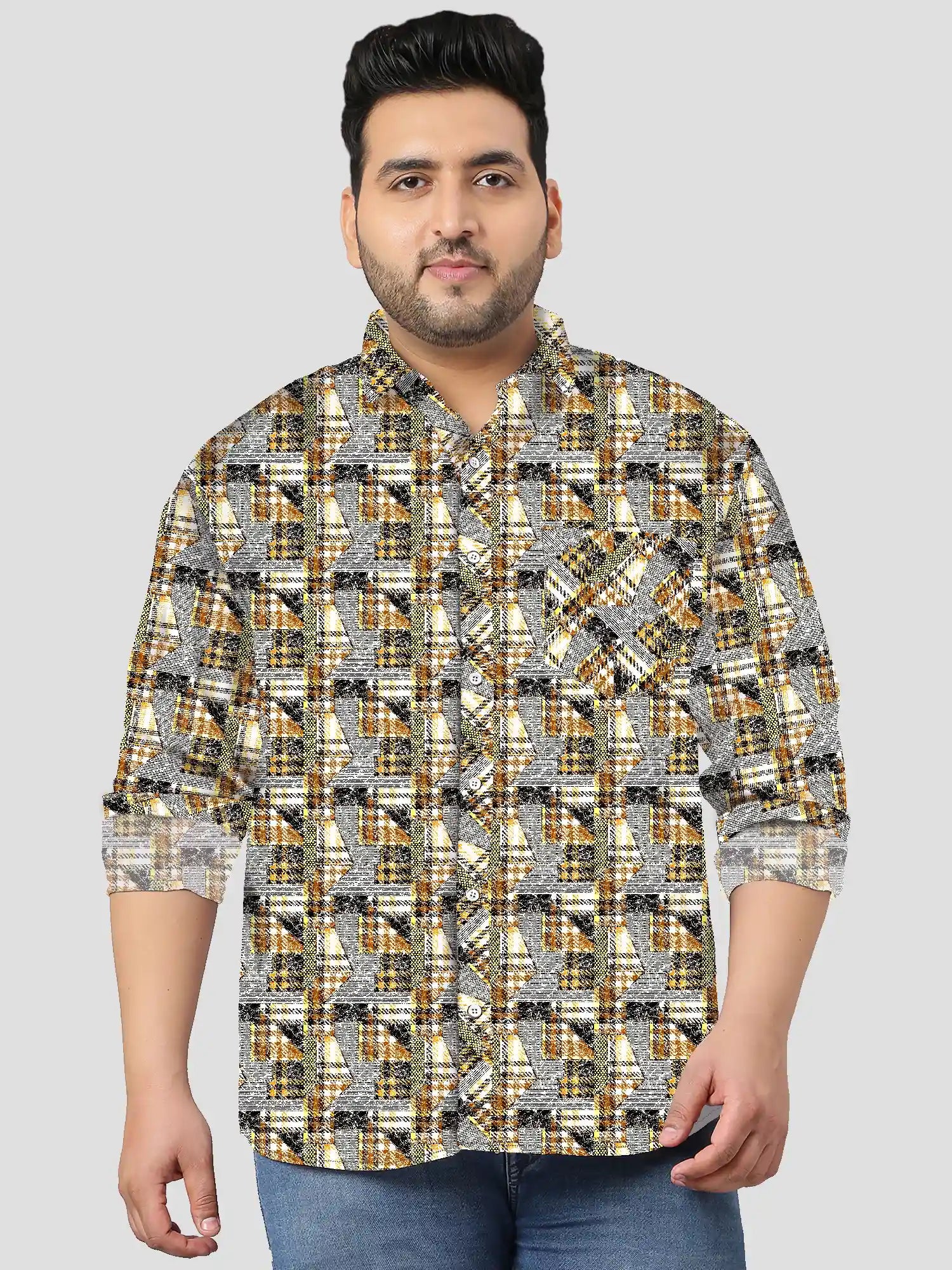 Checks Stripe Men's Plus Size Full Shirt
